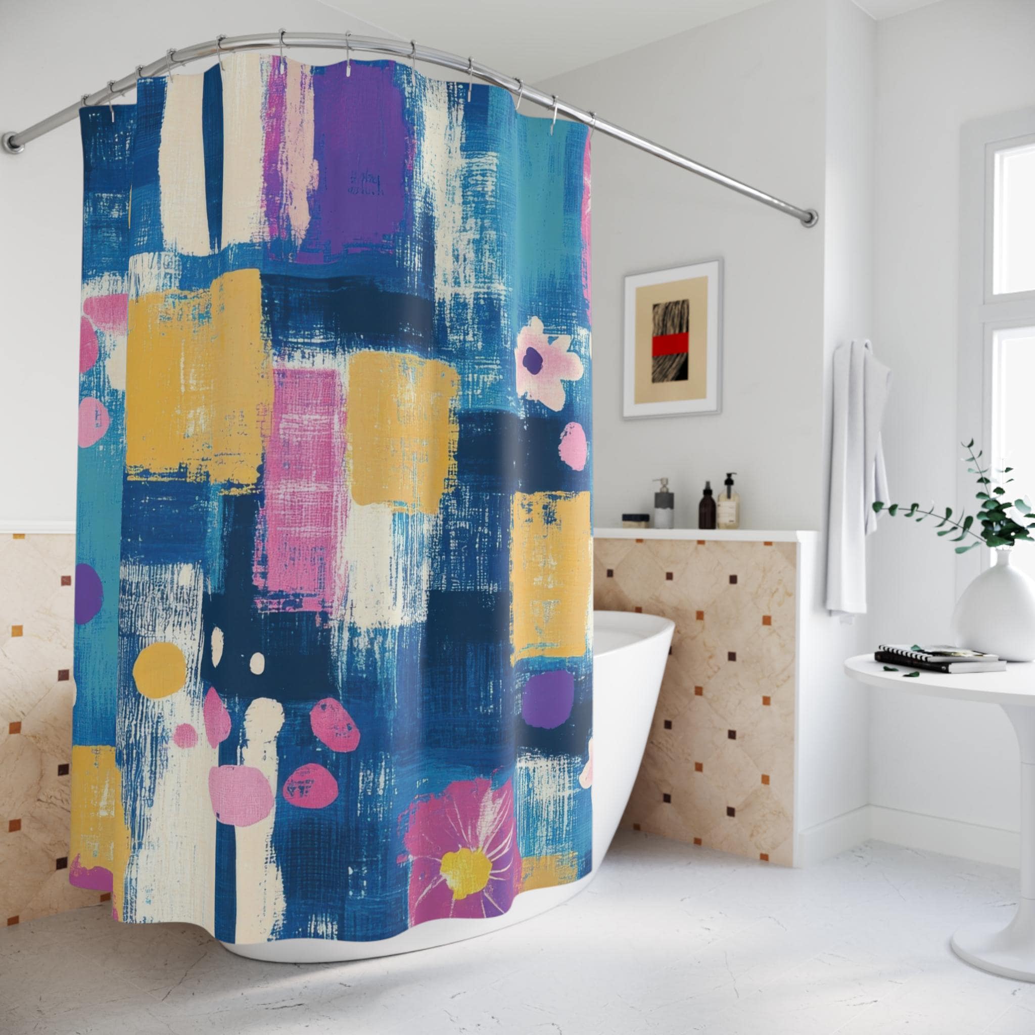 Abstract Floral Shower Curtain: Modern Colorful Bathroom Decor