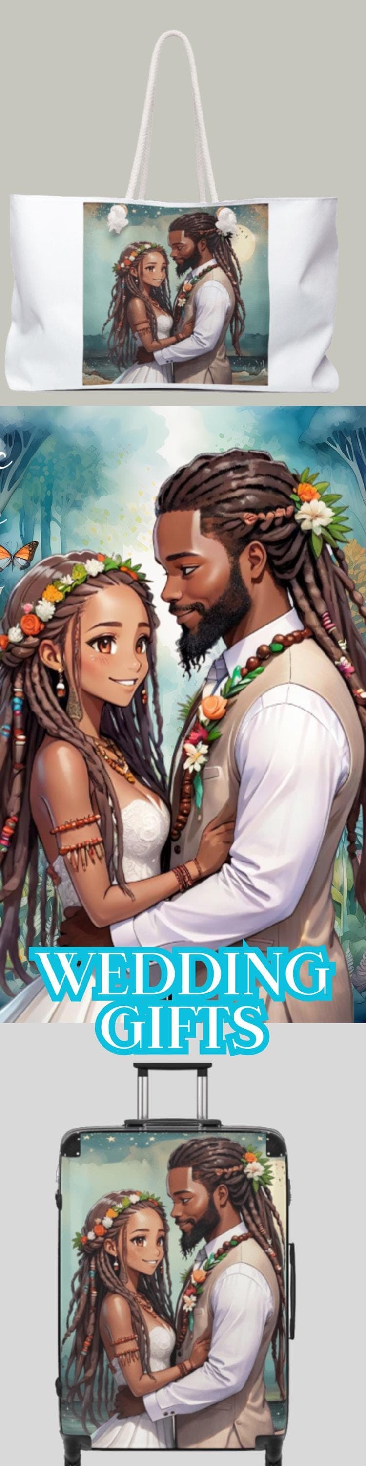 Boho Beach Wedding Couple Sticker: Tropical Dreadlocks Vinyl Decal - image 4