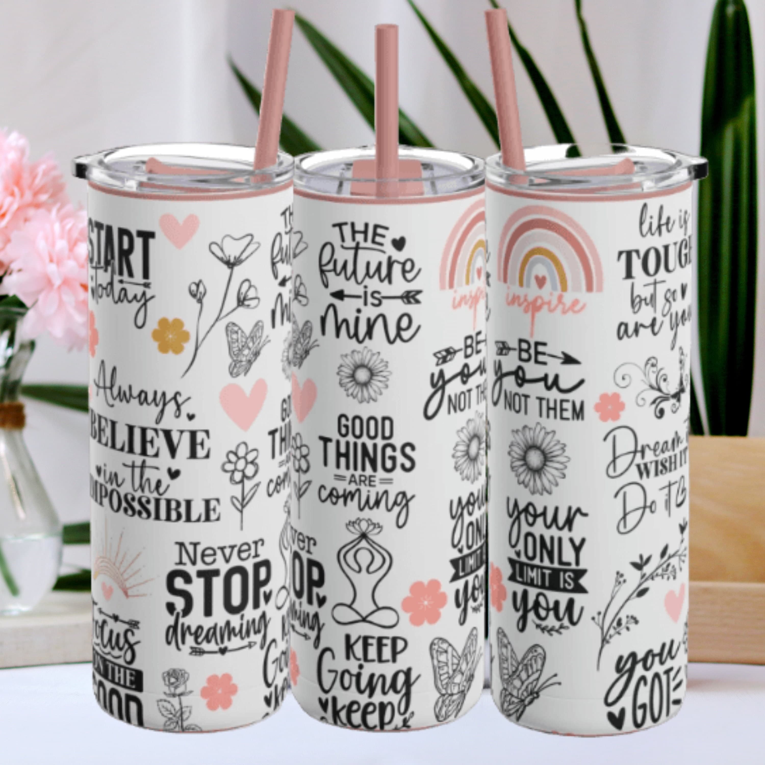 Affirmations Tumbler: Stainless Steel Inspirational Water Bottle with Straw