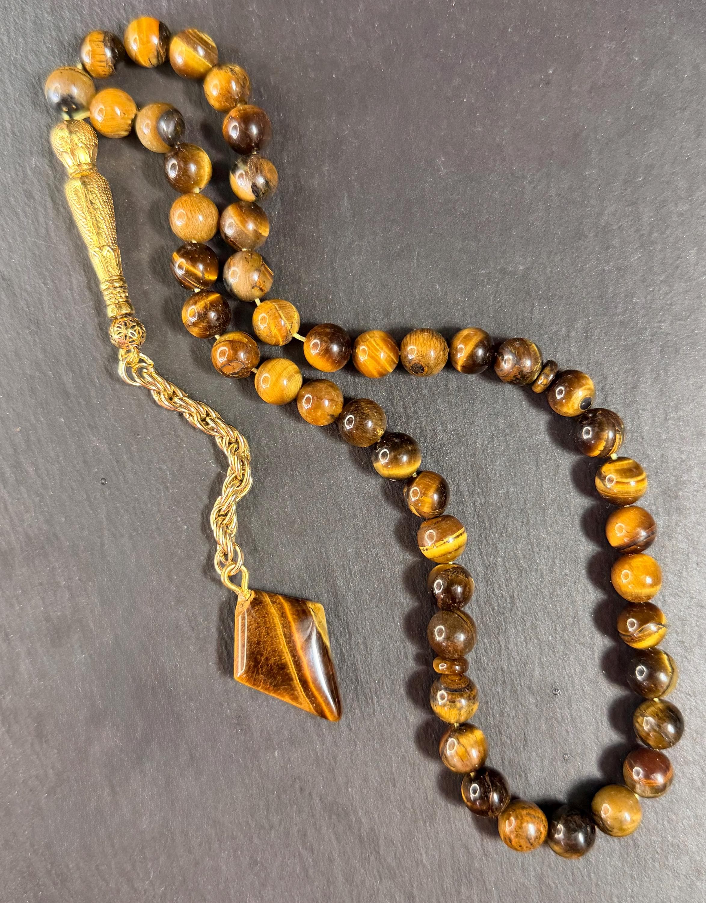 Natural Tiger eye stone Tasbih, 45 prayer beads, 8mm, Islamic gift