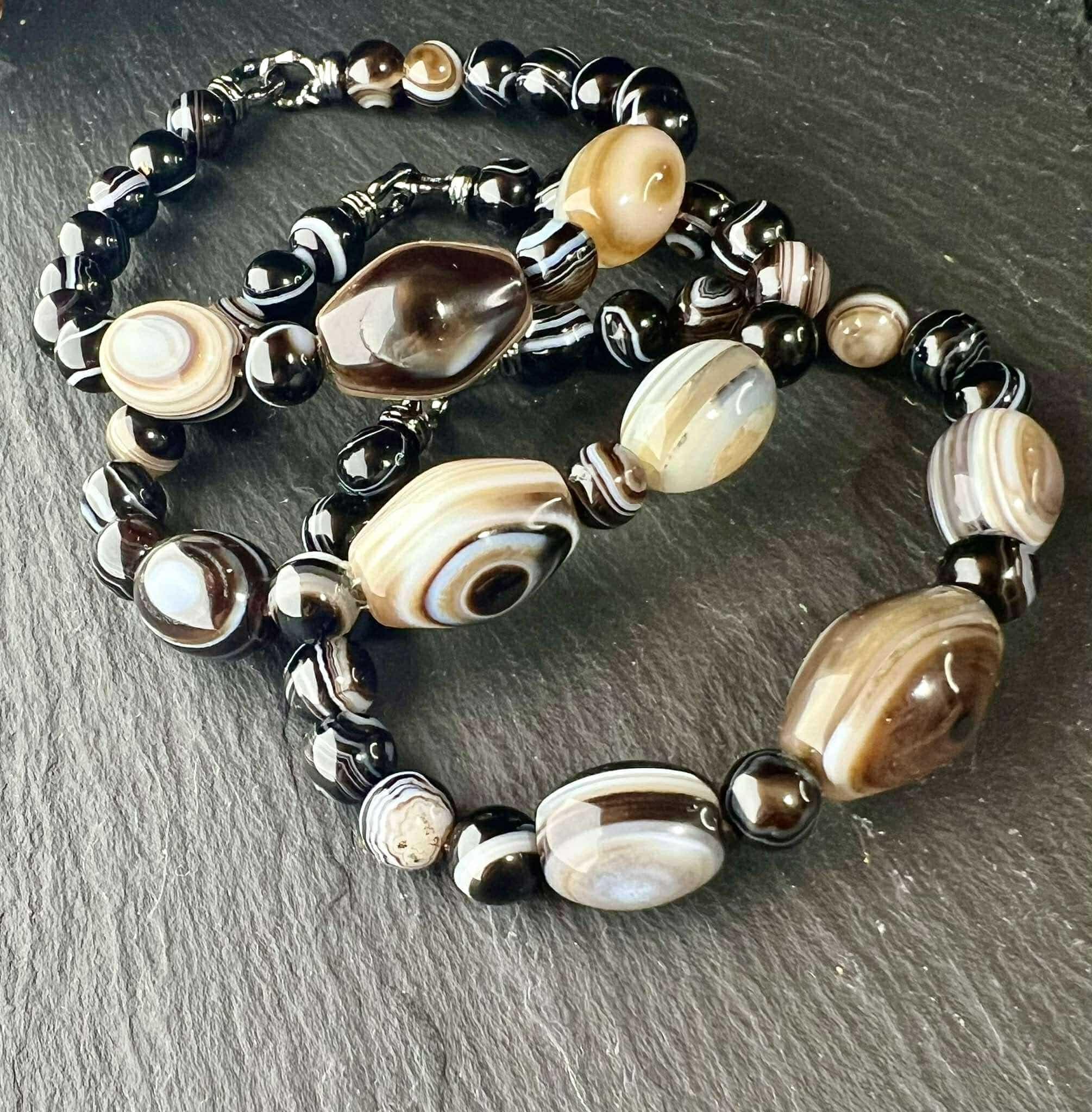 Black Sulemany Agate Bracelet: Natural Gemstone AKIK, Root Chakra Energy