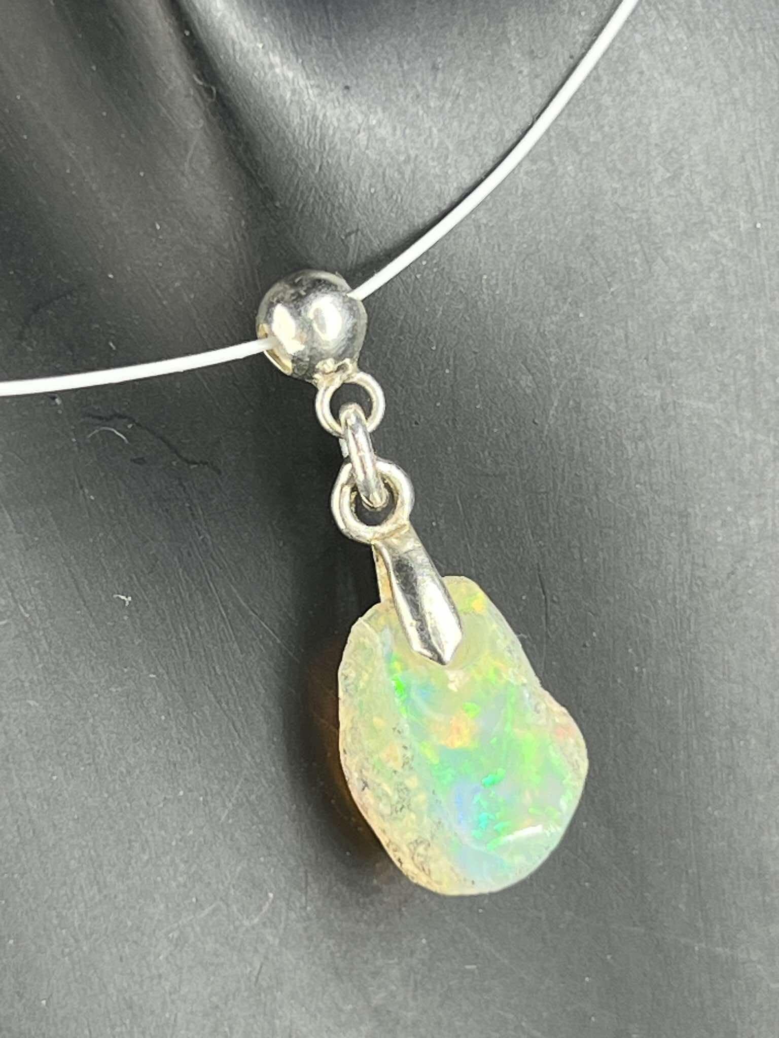 opal gemstone raw stone necklace Christmas or mother's day gift, 925 sterling silver pendant, white opal chocker.