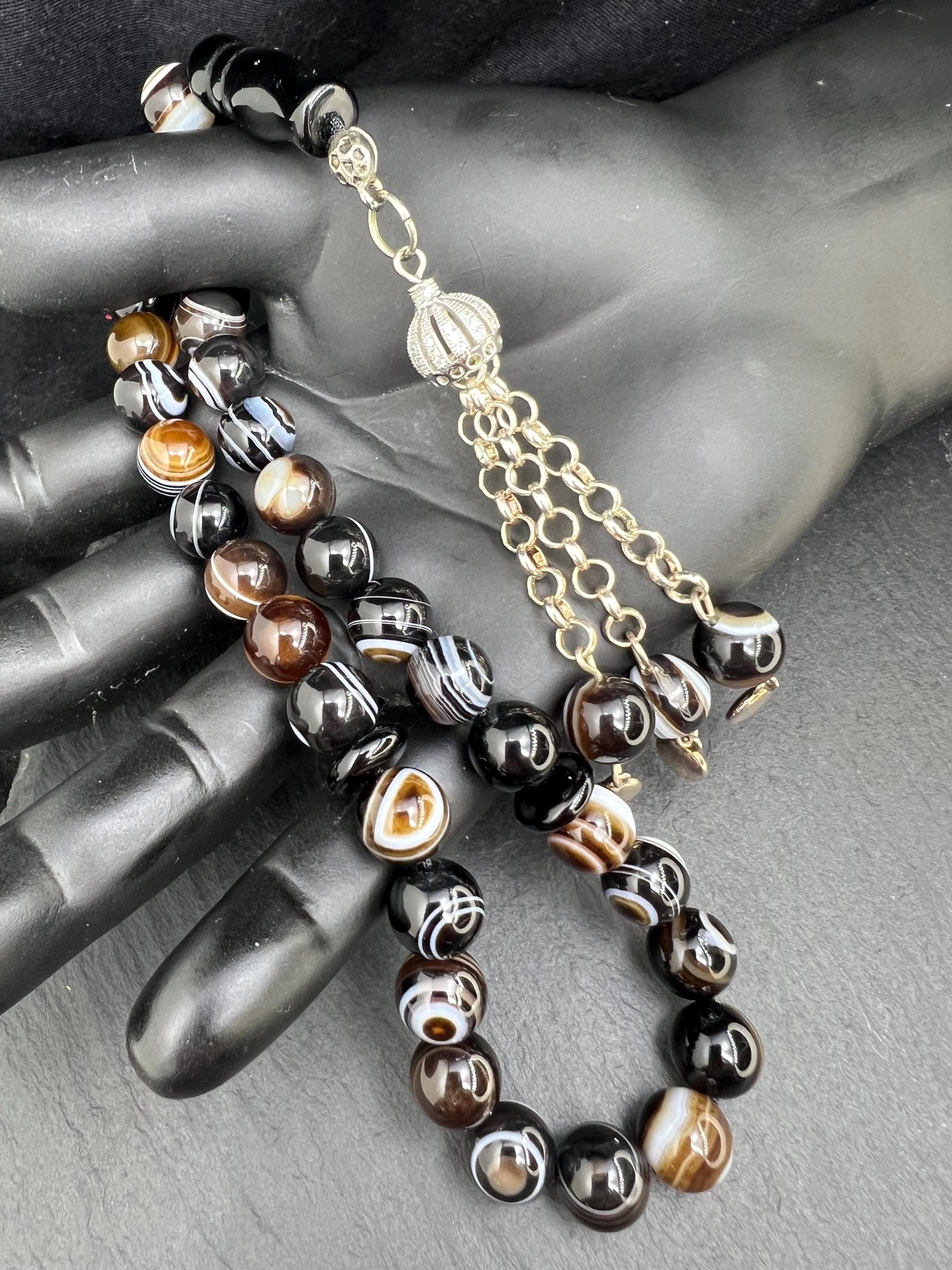 Jazaa Tasbih, Sulemani Agate Misbaha, Black Agate prayer beads, Islamic Gifts