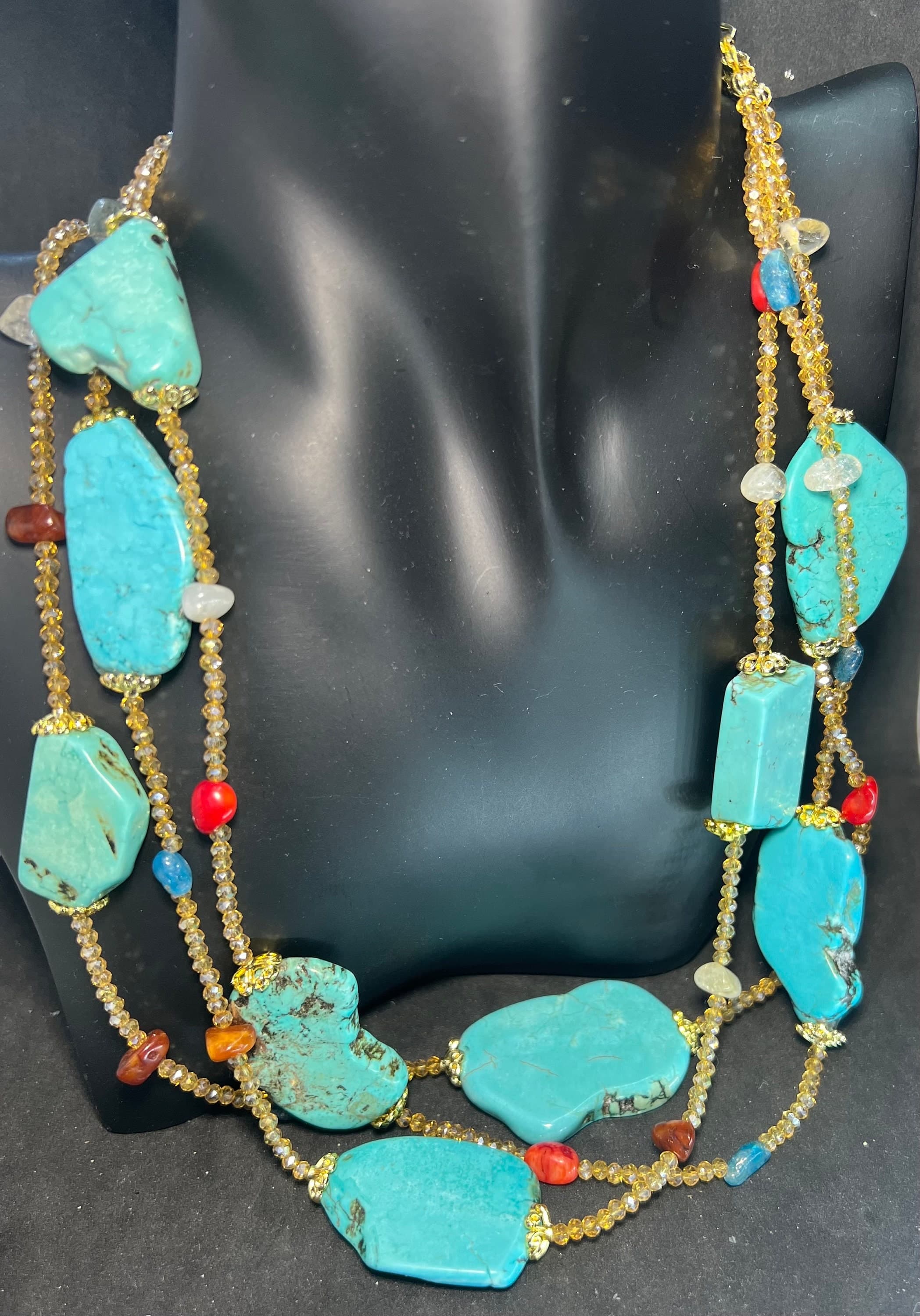halskette festoon chocker Howleth Türkis blue turquoise korall coral aventurine citrine raw stones goldplated