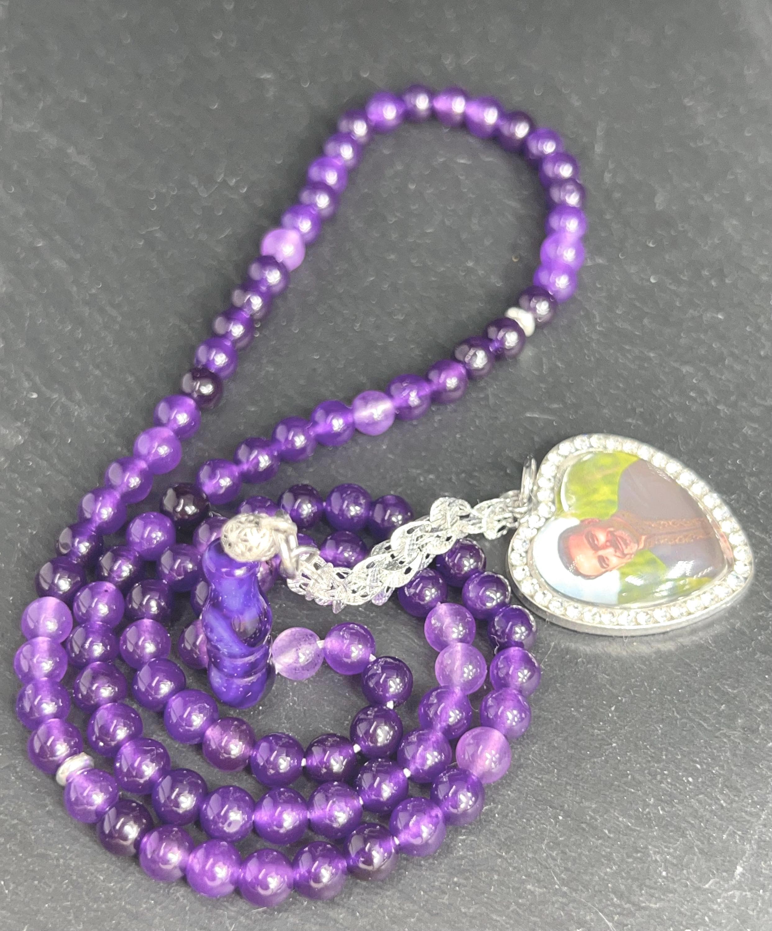 Personalized tasbih Amethyst with Heart Pendant 99-Bead Prayer Beads Custom Islamic Gift