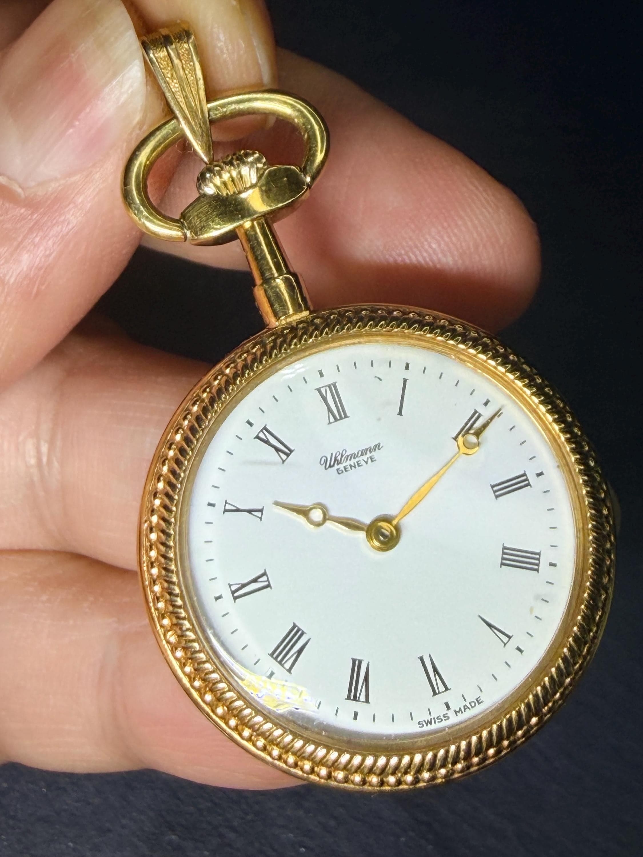 Uhlmann Geneve Personalized photo pocket watch with engraved angel vintage watch