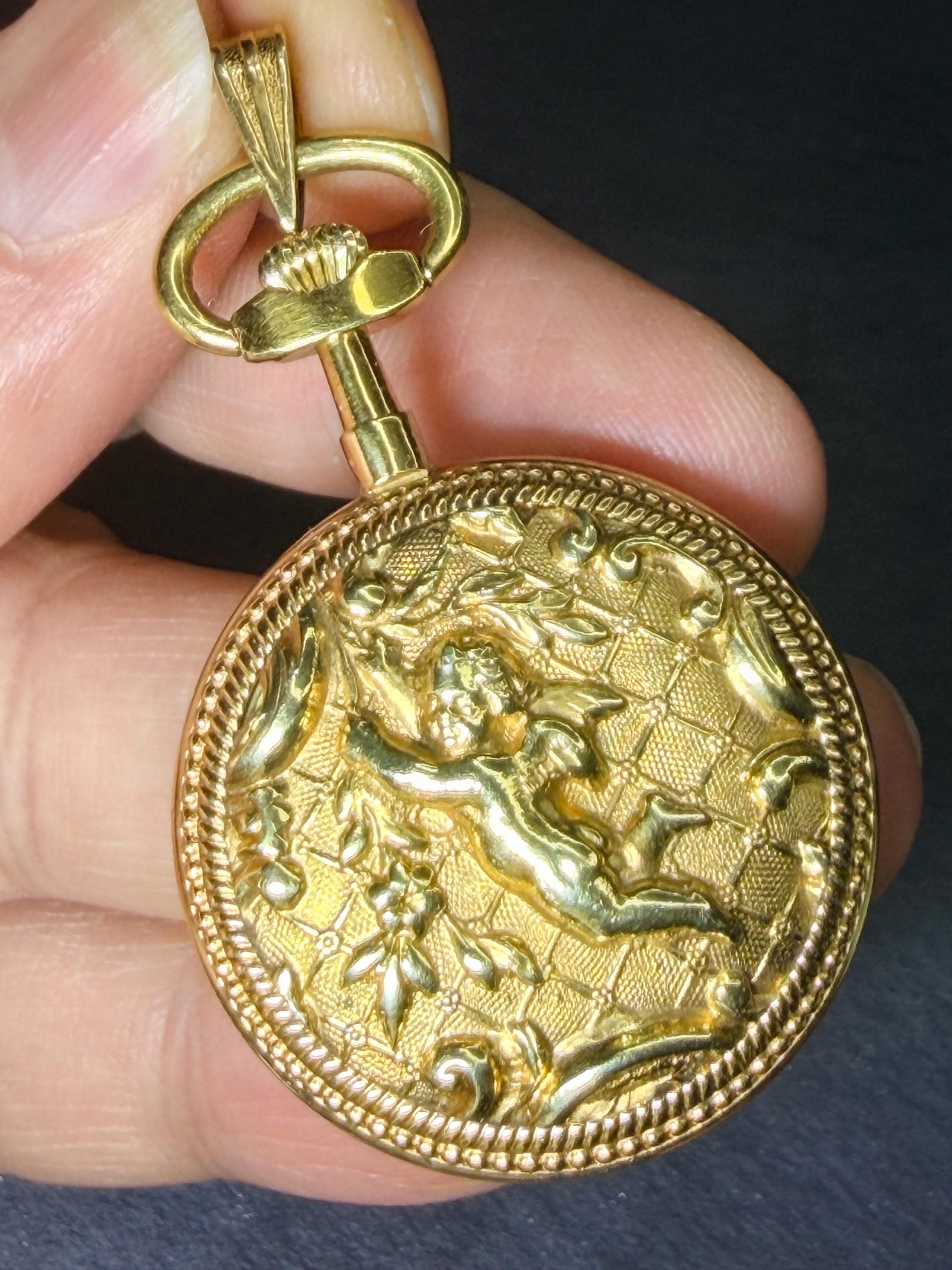 Uhlmann Geneve Personalized photo pocket watch with engraved angel vintage watch