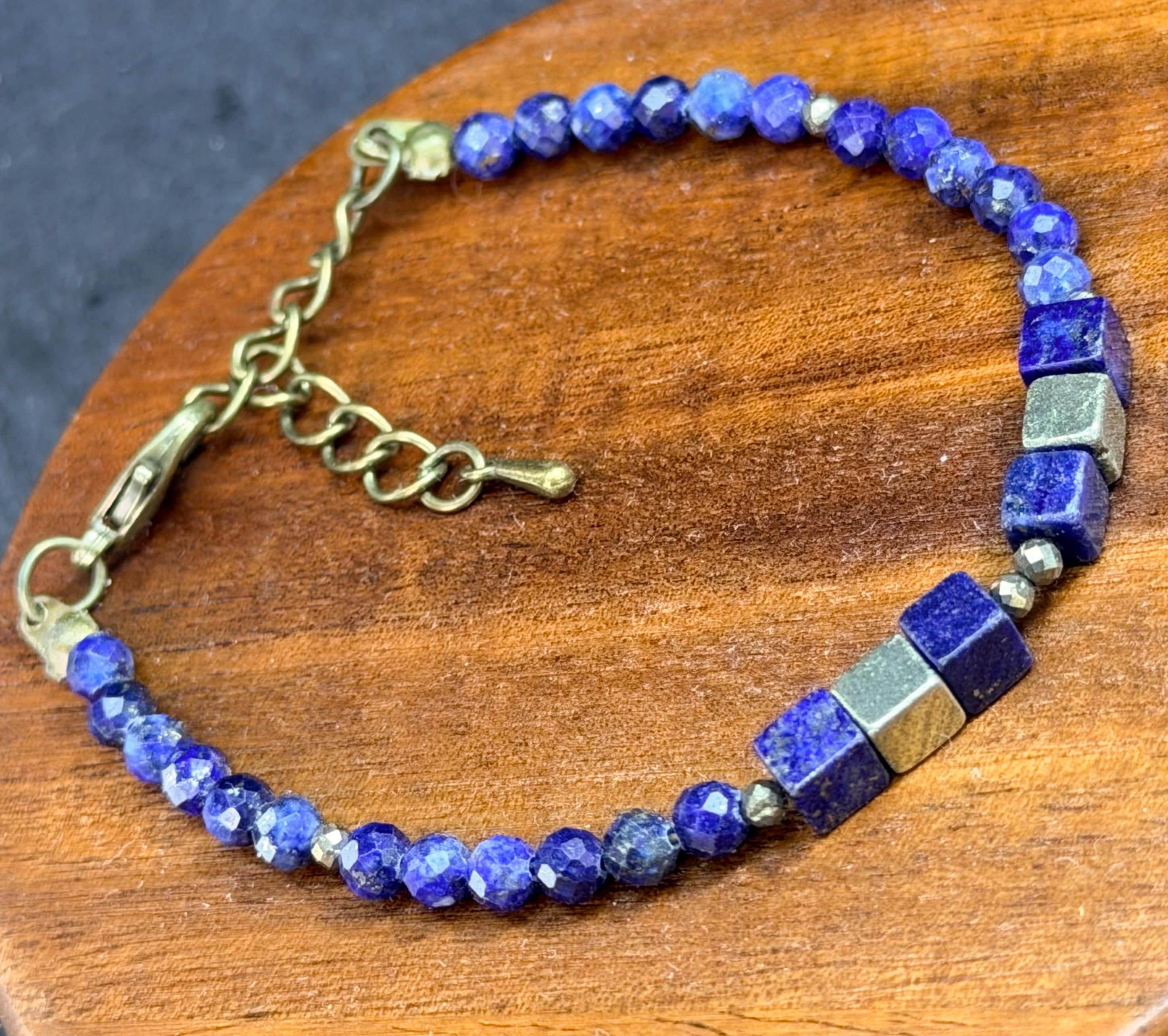 Pakistani Lapis Lazuli Natural Gemstone, Bronze Pyrite, Blue and bronze Bracelet, for Third Eye Chakra detox energy