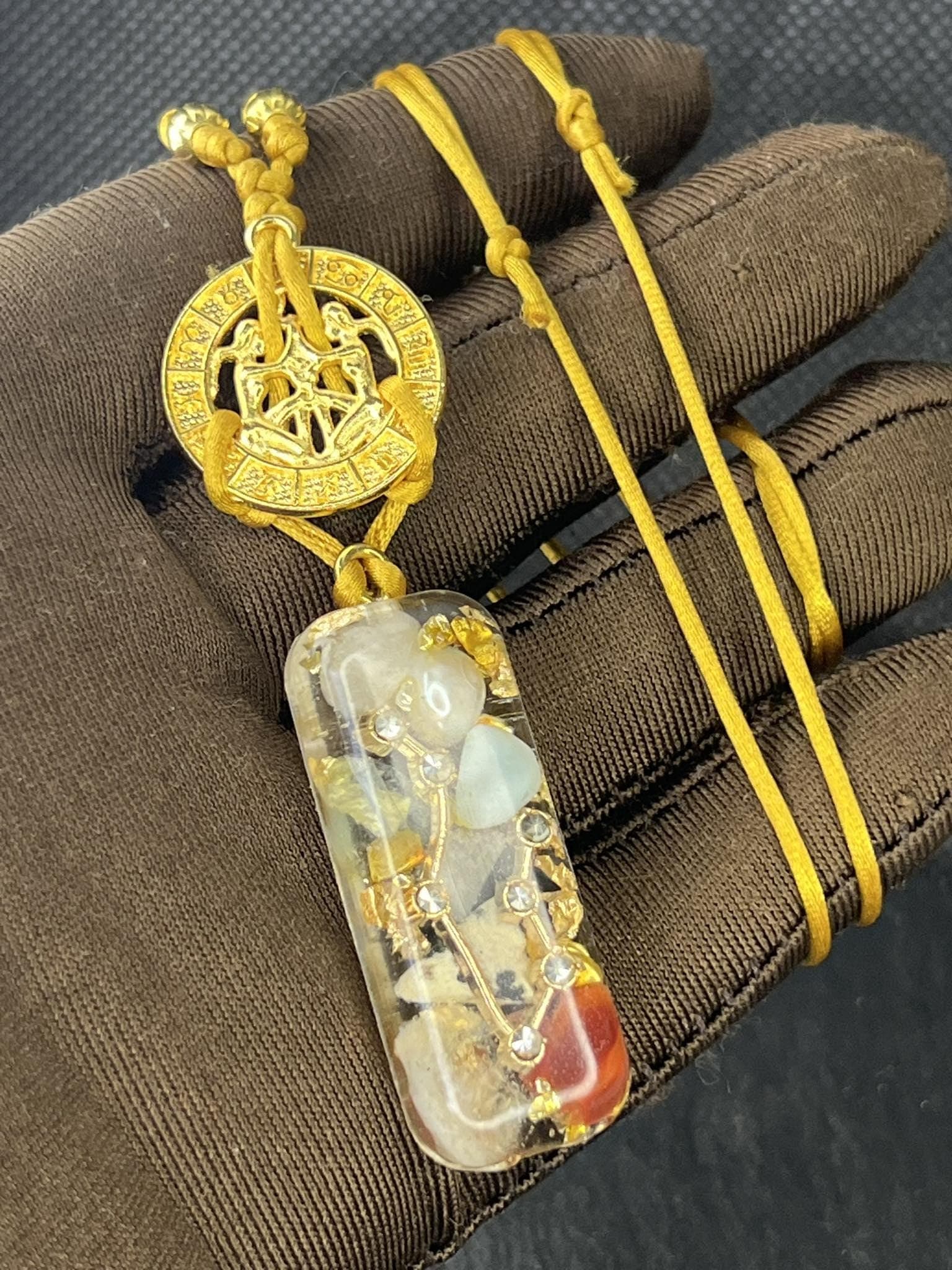 Zodiac sign necklace, chakras stones resin pendant, meditation energy