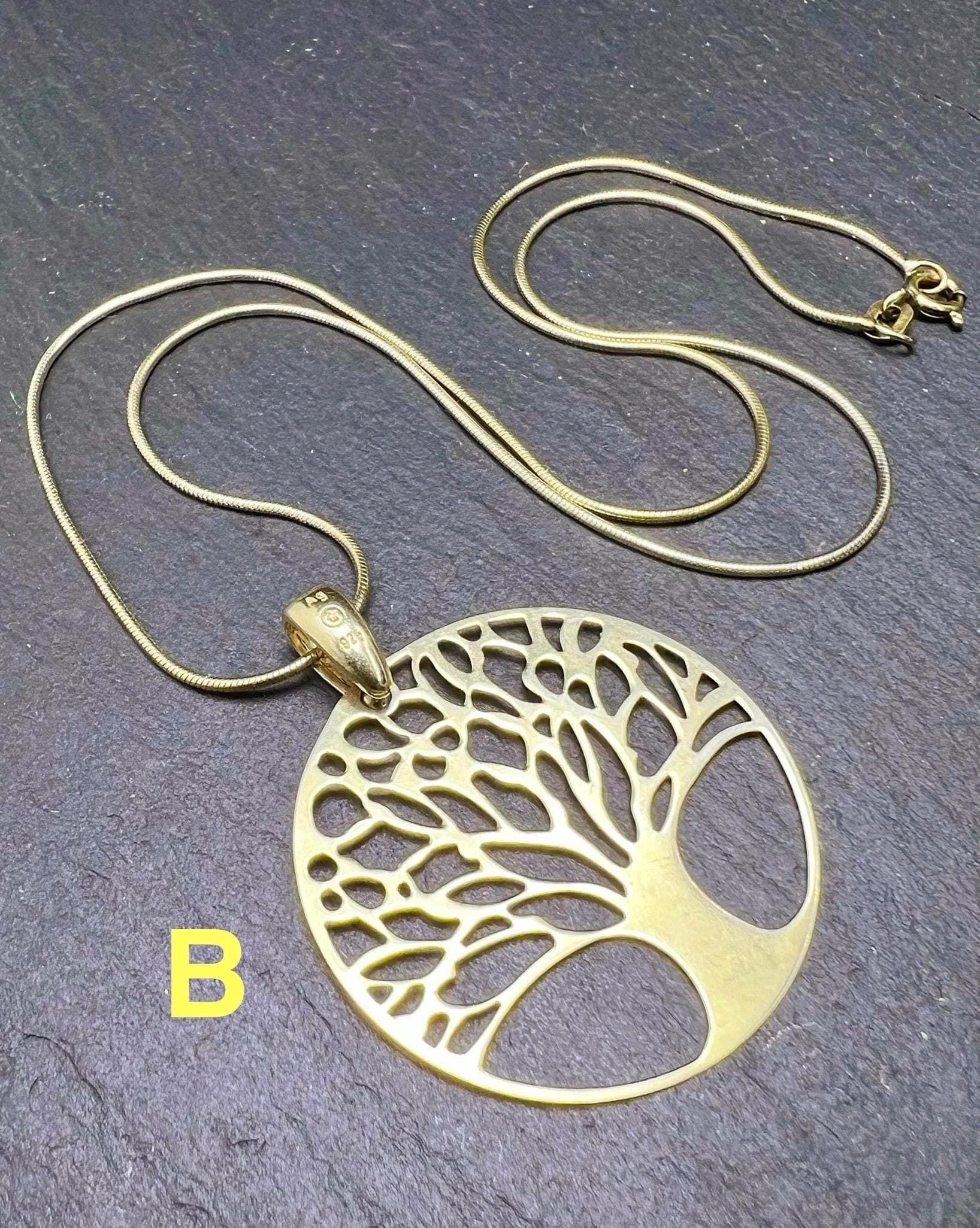 Gold filled necklace, 925 sterling silver, tree of life big charm pendant, connect to earth energy. Amerik FBM made in germany, box chain. AkueShop