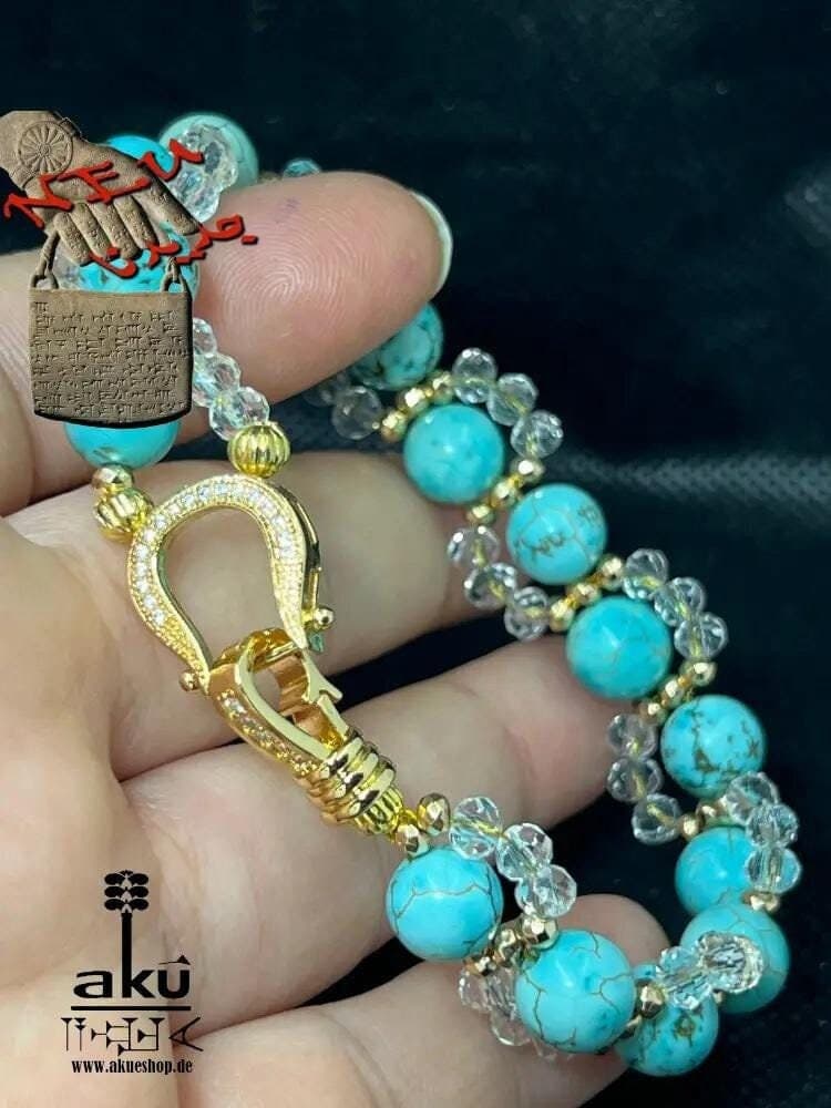 Blue Howlet Bracelet: Gold-Plated Clasp, Throat Chakra Healing energy