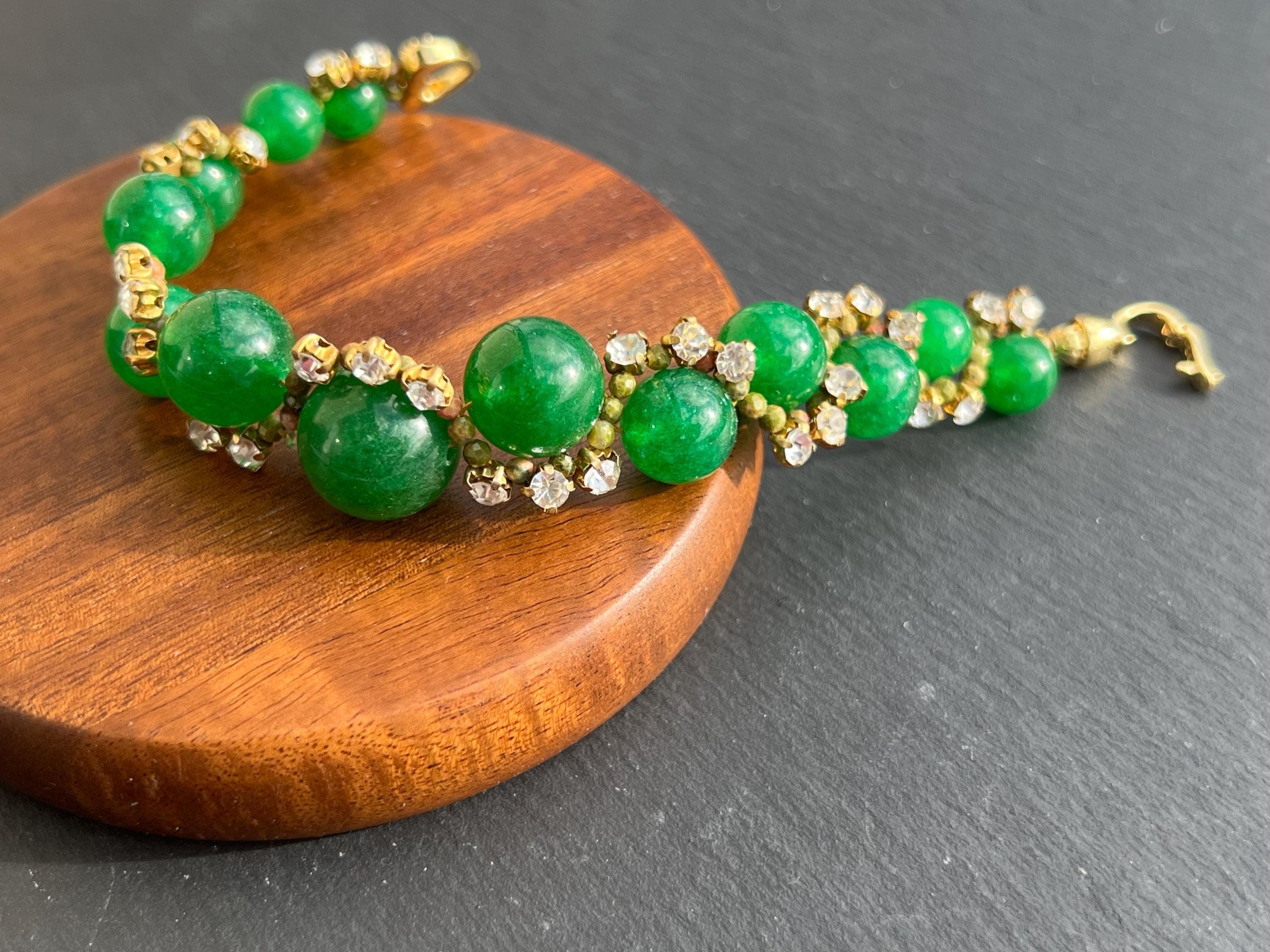 Natural Jade Bracelet, Gold Plated Clasp, Positive Energy, Bling Bling style