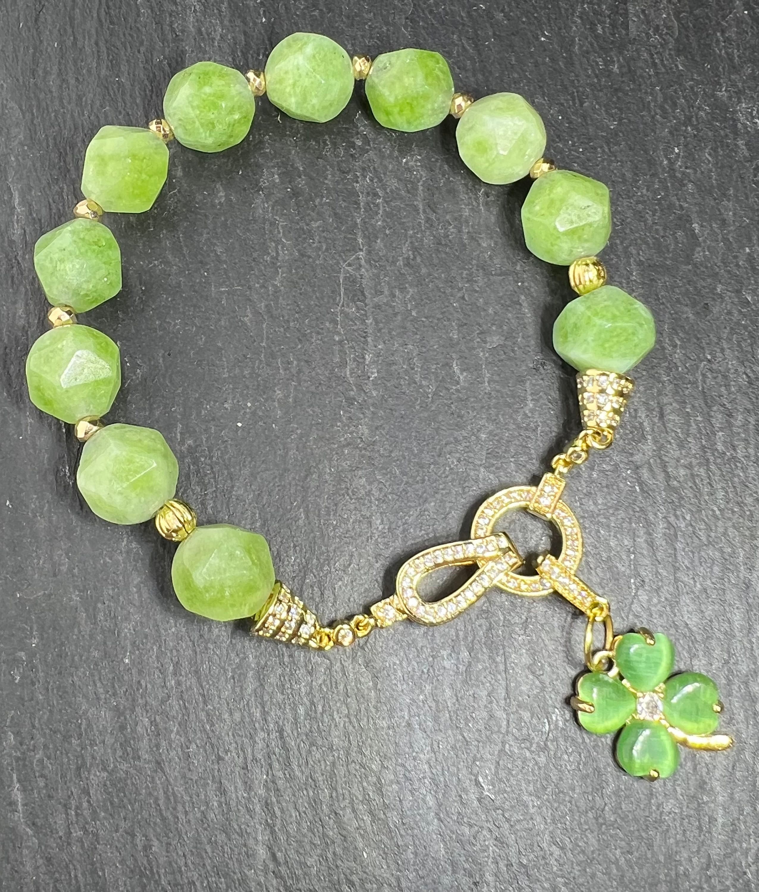 Peridot bracelet clover charm gold plated natural gemstones
