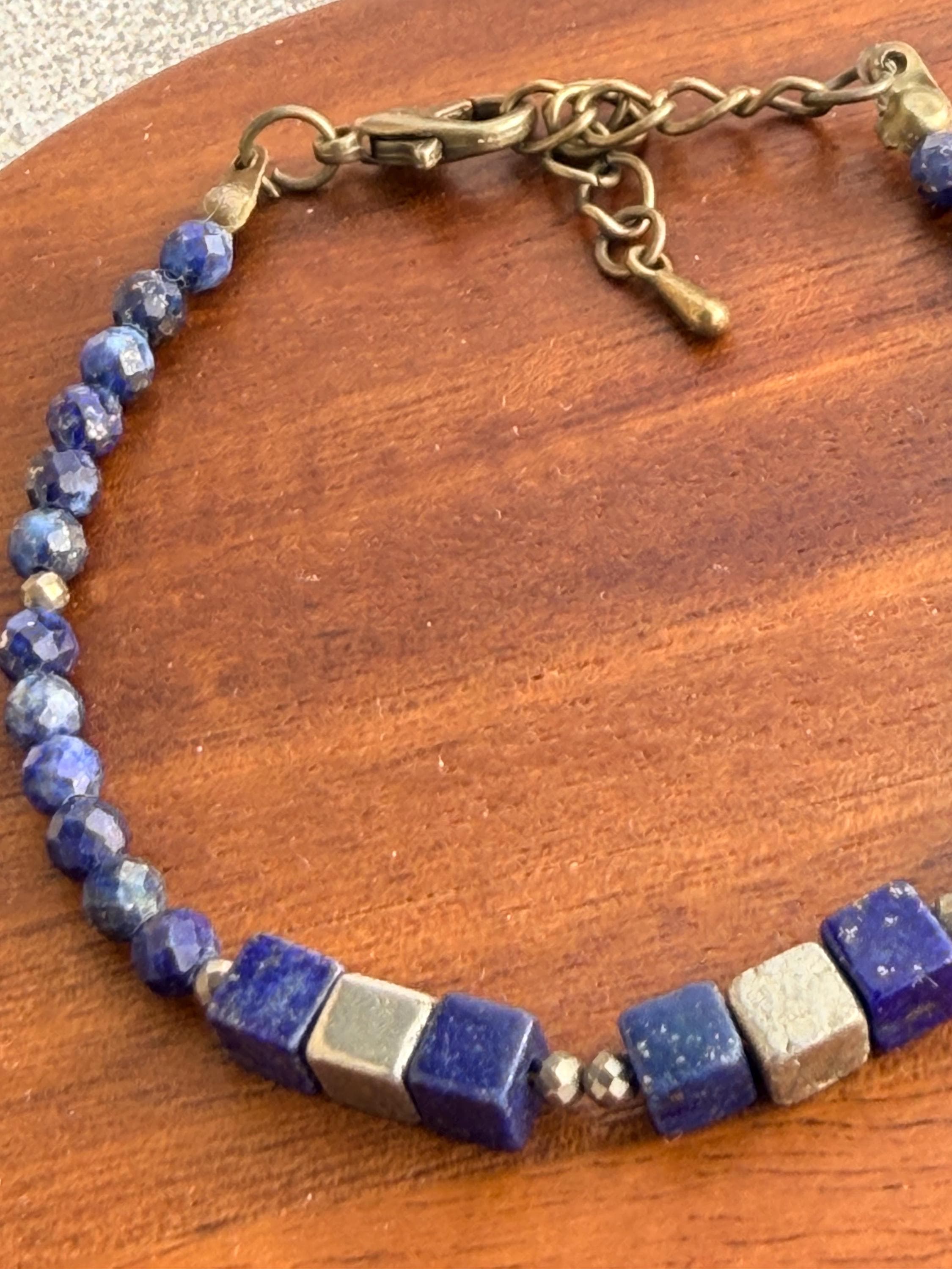 Pakistani Lapis Lazuli Natural Gemstone, Bronze Pyrite, Blue and bronze Bracelet, for Third Eye Chakra detox energy