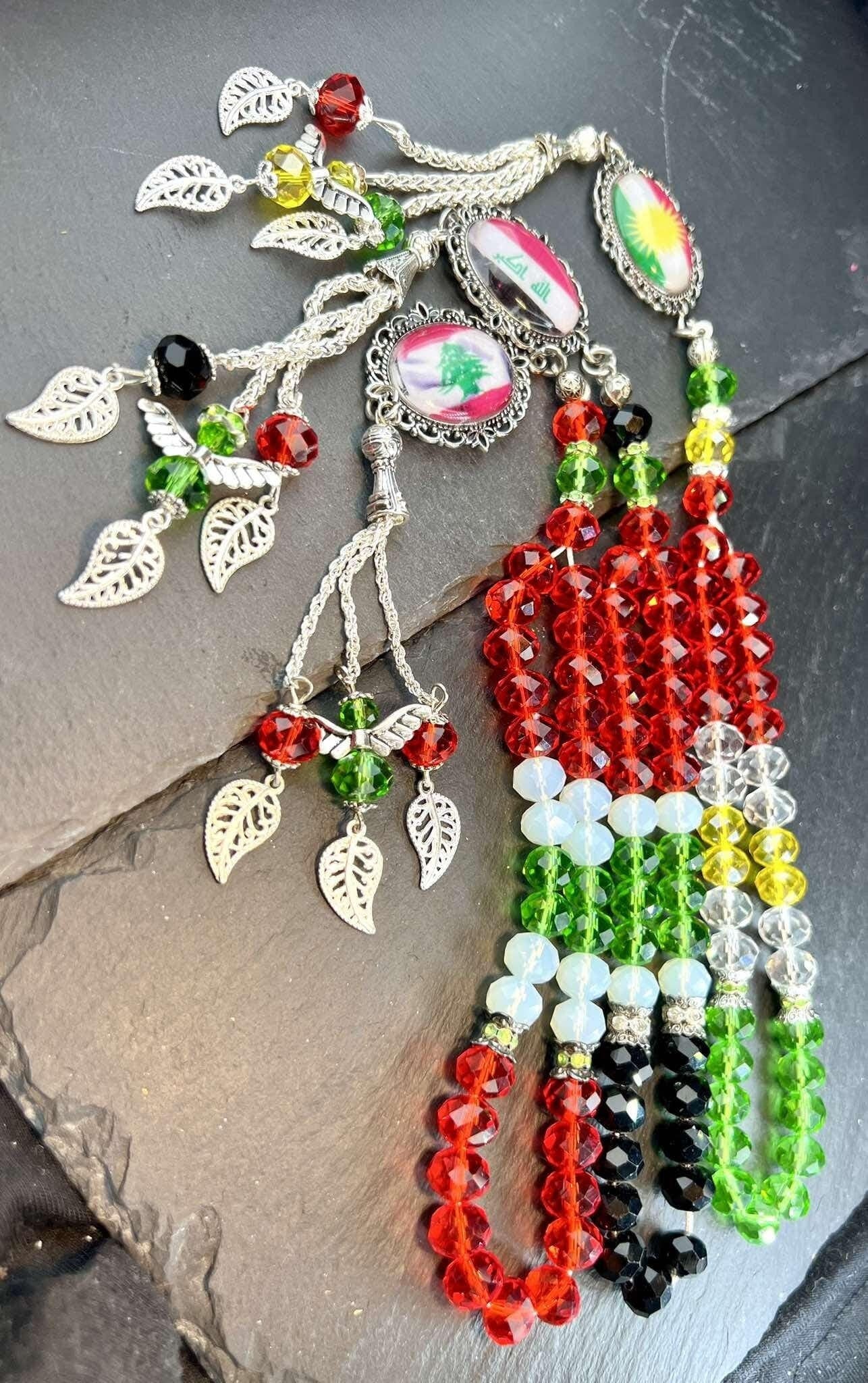 Flag Crystal Tasbih: Handmade Islamic Prayer Beads Rosary