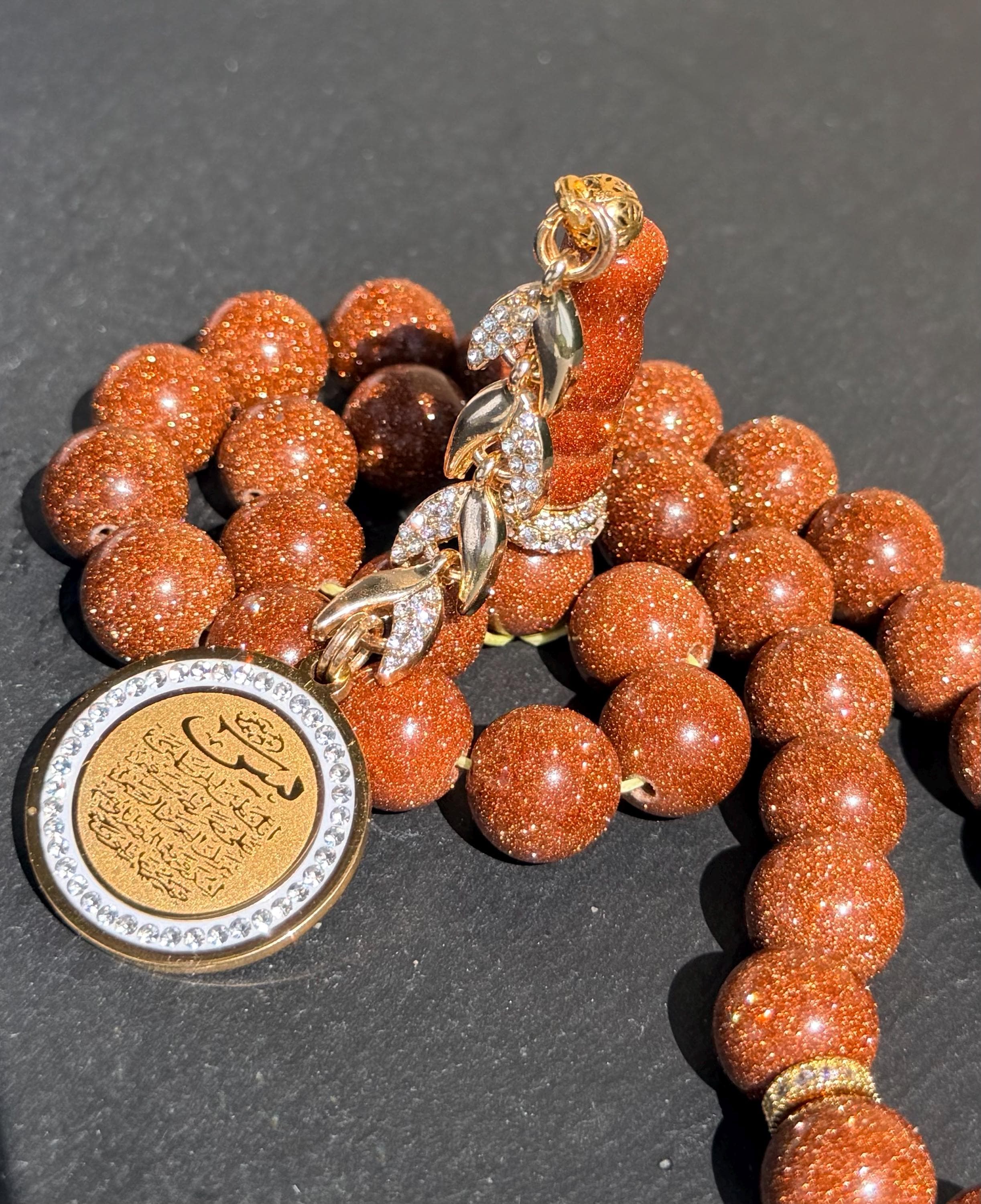 Gold Sandstone Tasbih, gold plated Yasin Quran Verses Medal tassel, luxury gift