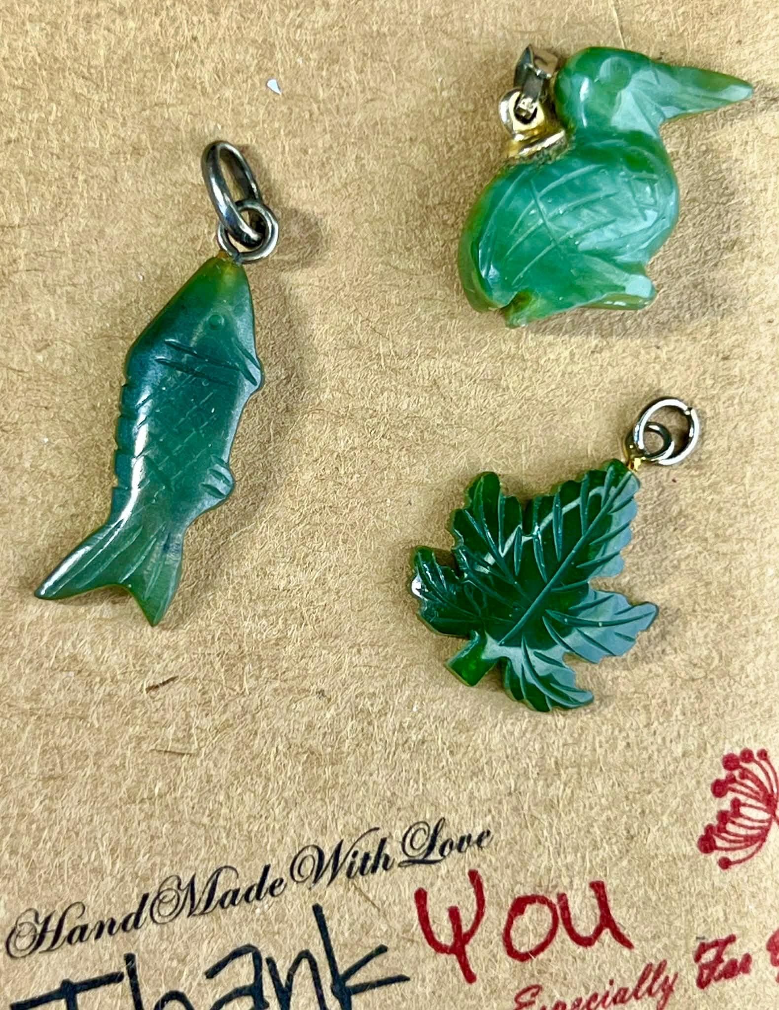 Vintage 1980s Natural Green Jade Pendants, Hand Carved Tested Collectible Mini Charms