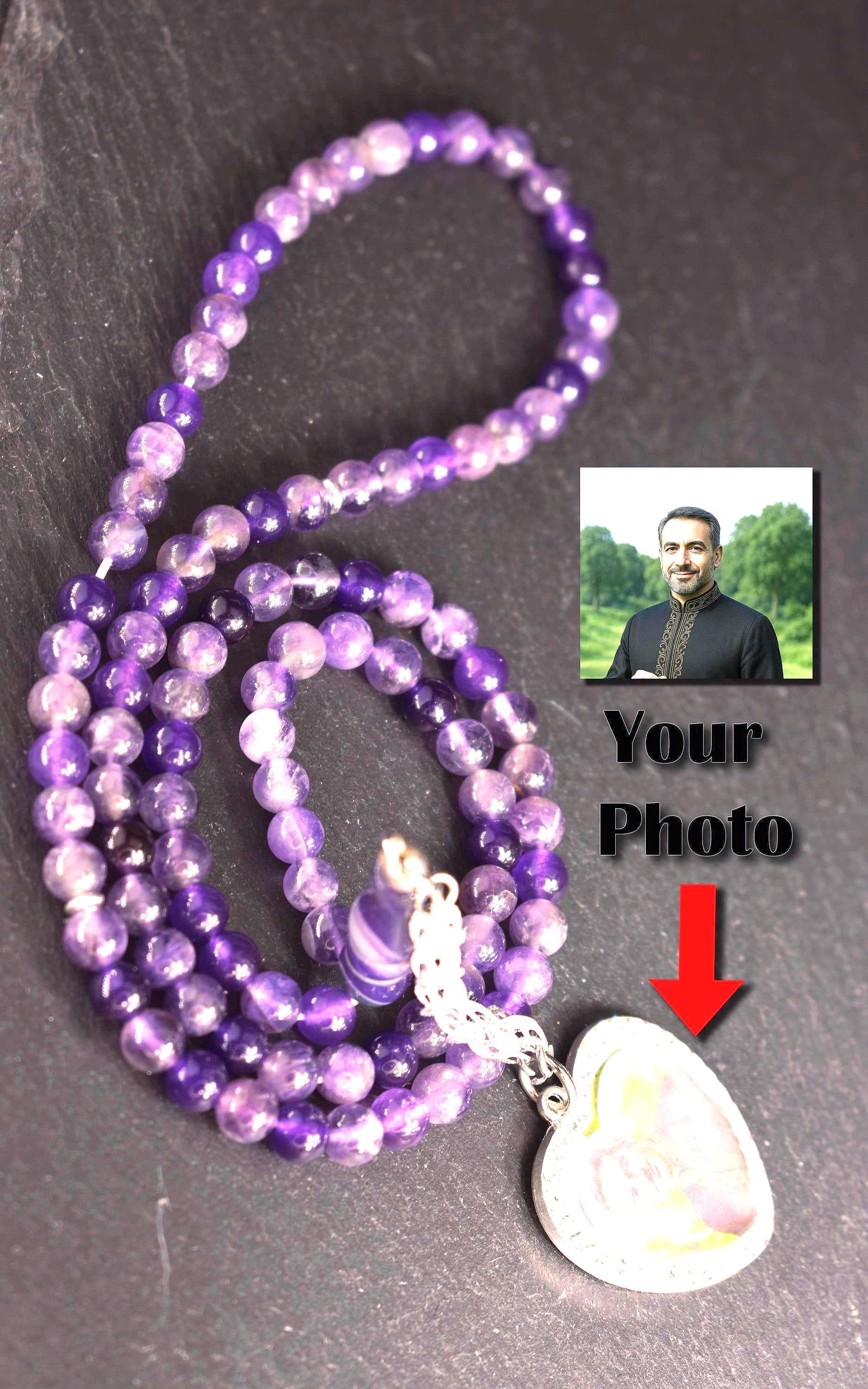 Personalized tasbih Amethyst with Heart Pendant 99-Bead Prayer Beads Custom Islamic Gift - image 3
