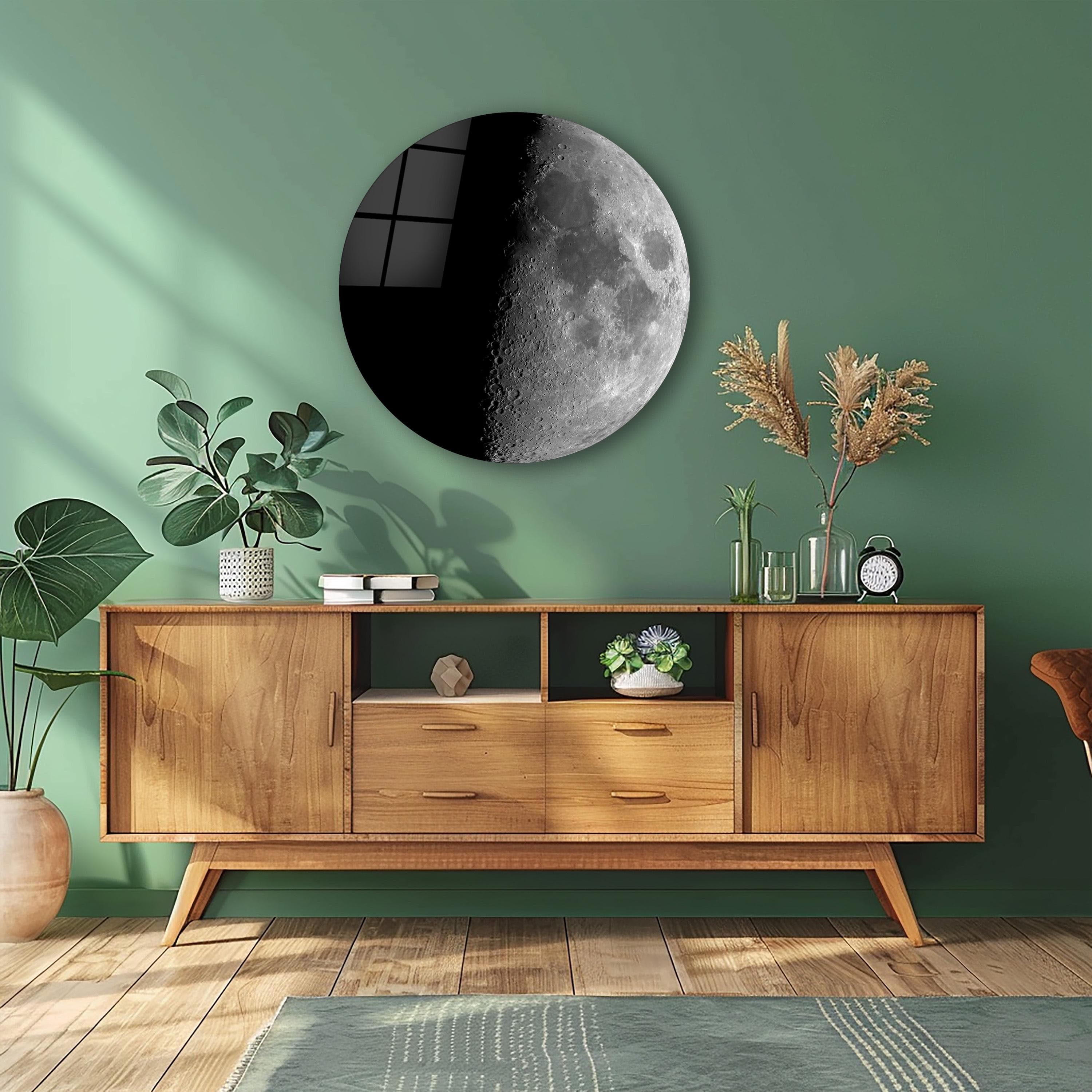 Half Moon Glass Wall Art, Moon Tempered Glass Decor, Round Wall Art, Unique Wall Decor, Office Wall Art, Man Cave Decor, Housewarming Gifts