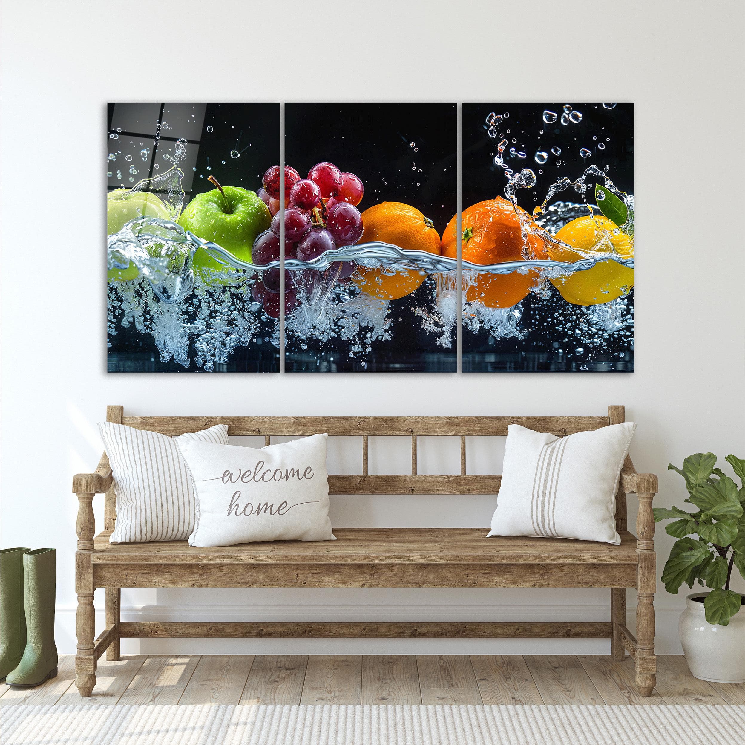 Triple Fruits Glass Wall Art, Fruits Backsplash Tempered Glass Decor, Kitchen Wall Art, Dining Room Decor, Housewarming Gifts, Wall Hangings