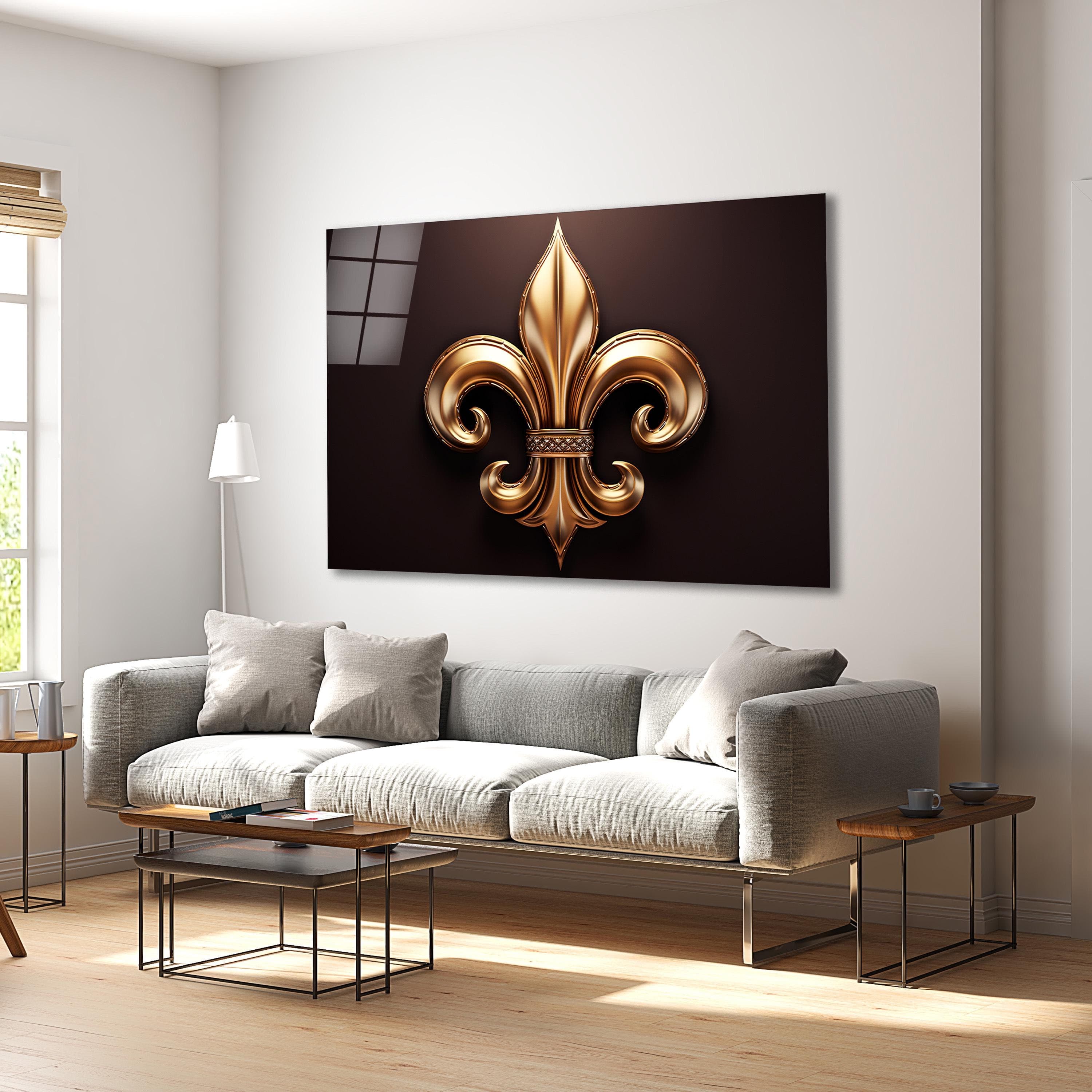 Golden Fleur De Lis Glass Wall Art, New Orleans Saints Tempered Glass Decor, Nola Wall Art, Housewarming Gifts, Wall Hangings, Glass Print