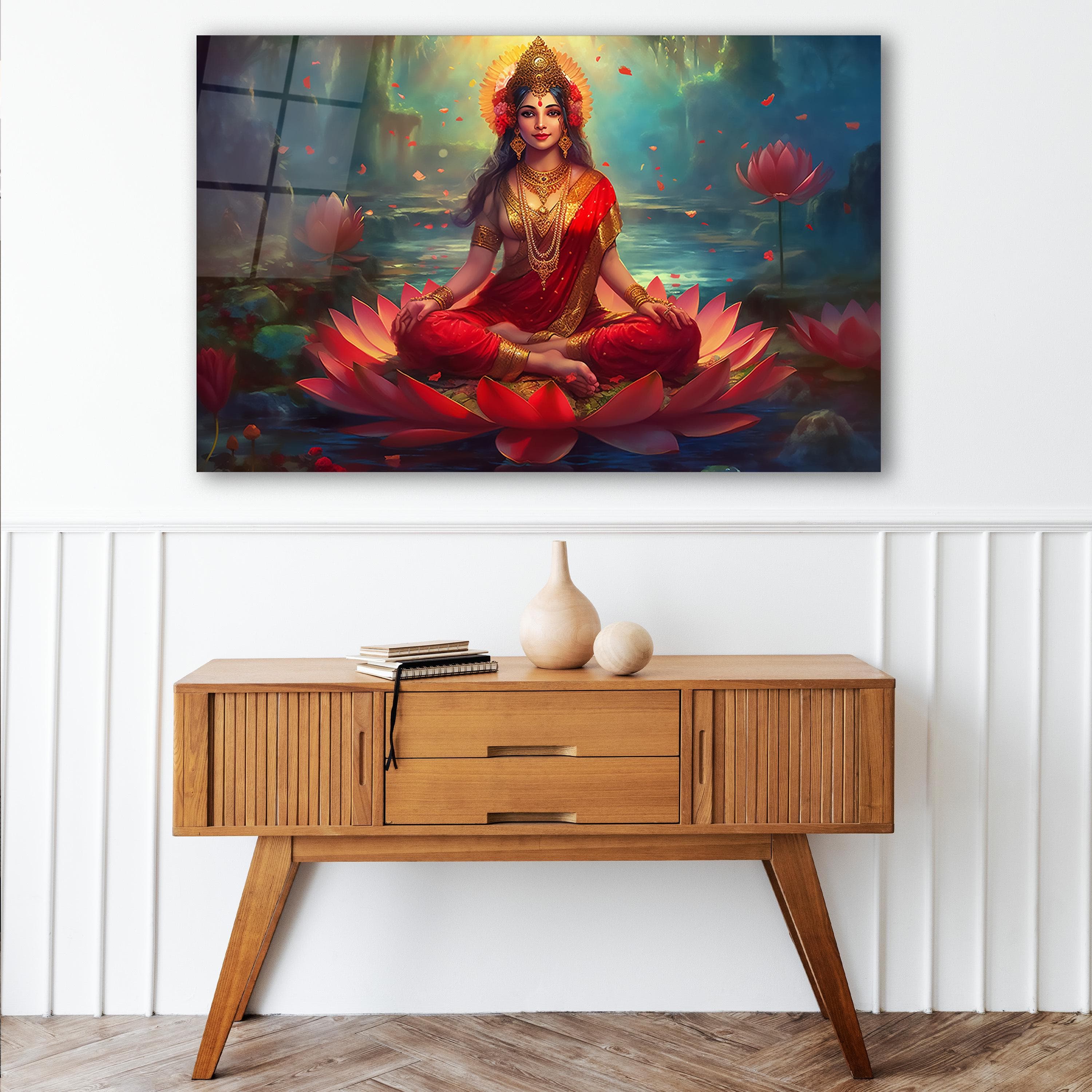 Hindu Goddess Glass Wall Art, Lakshmi Tempered Glass Wall Decor, Good Fortune Wall Art, Wedding Gifts, Living Room Decor, Wall Hangings