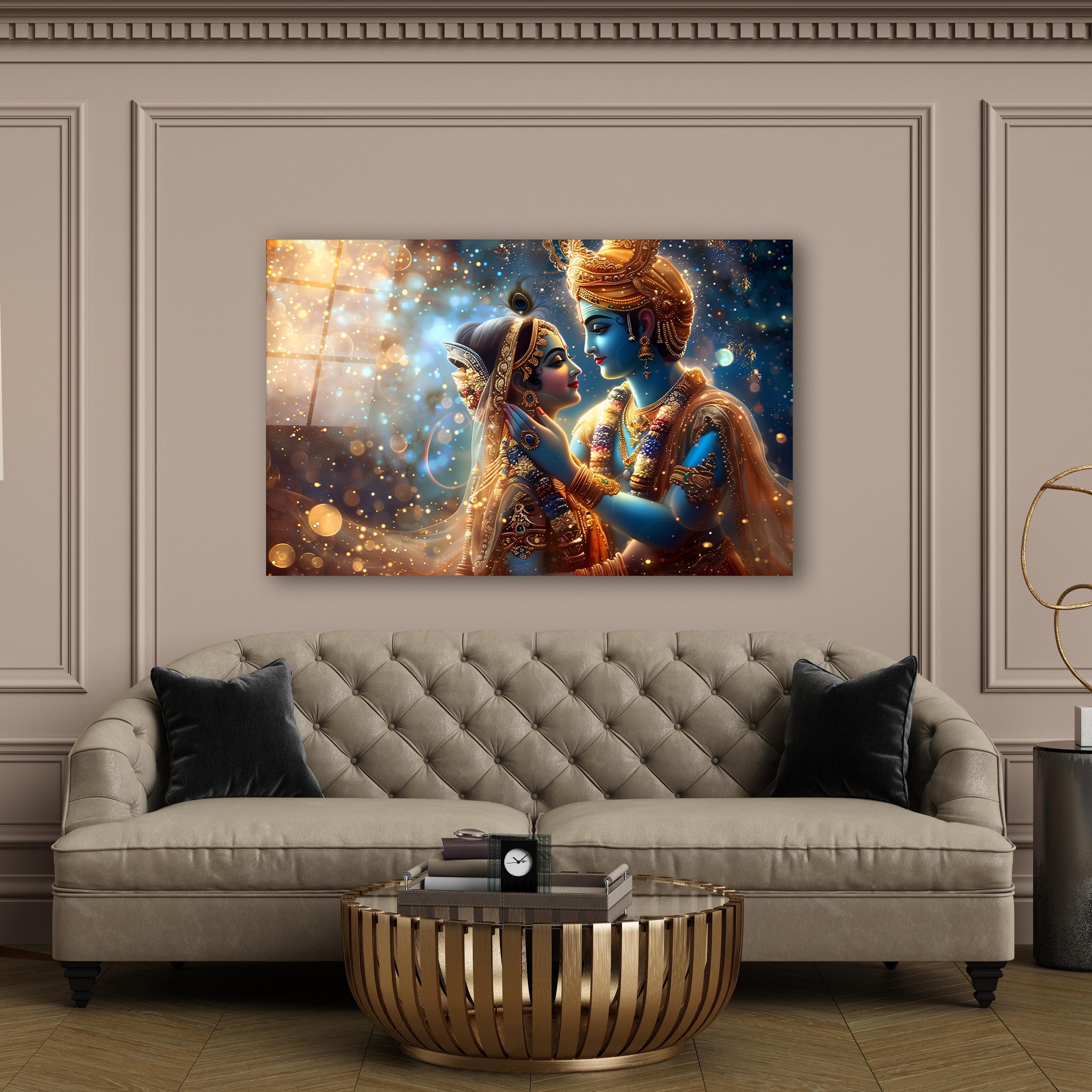 Radha Krishna Glass Wall Art, Hindu Deities Tempered Glass Print, Wall Hangings, Engagement Gifts, Above Bed Art, Wedding Gifts, Glass Print