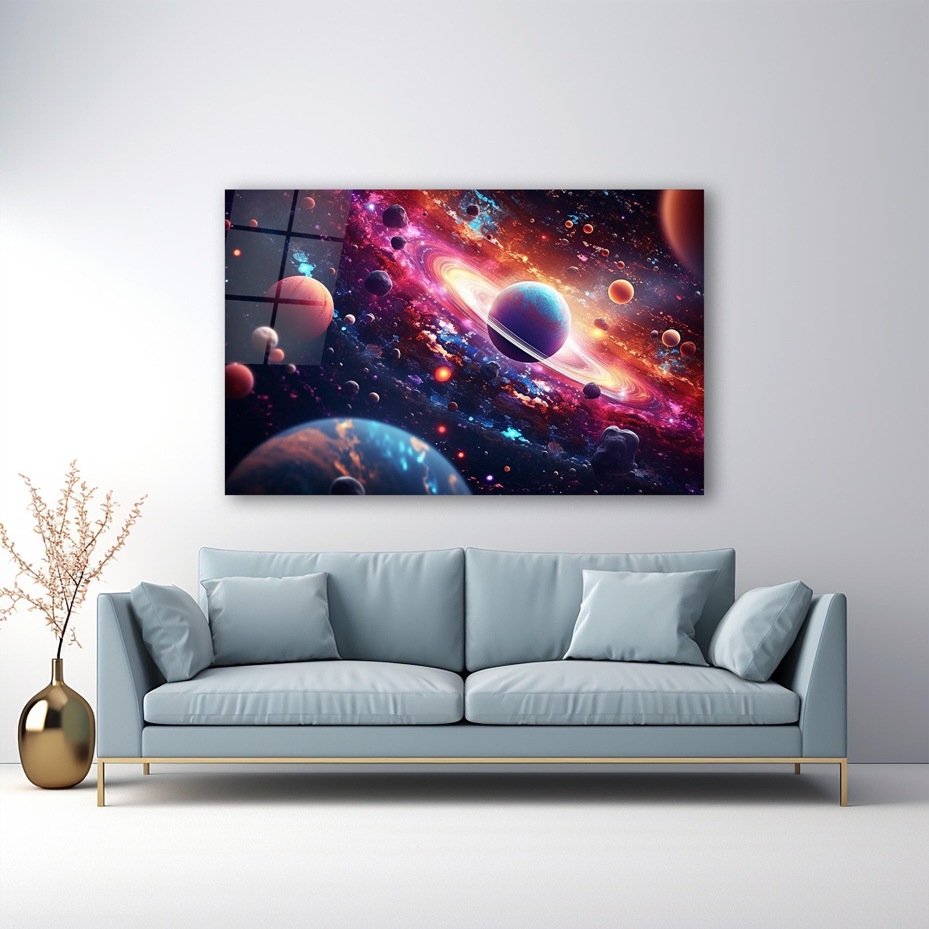 Cosmic Space Galaxy Glass Wall Art, Planets Tempered Glass Wall Decor, New Home Gifts, Living Room Art, Wall Hangings, Home Decor