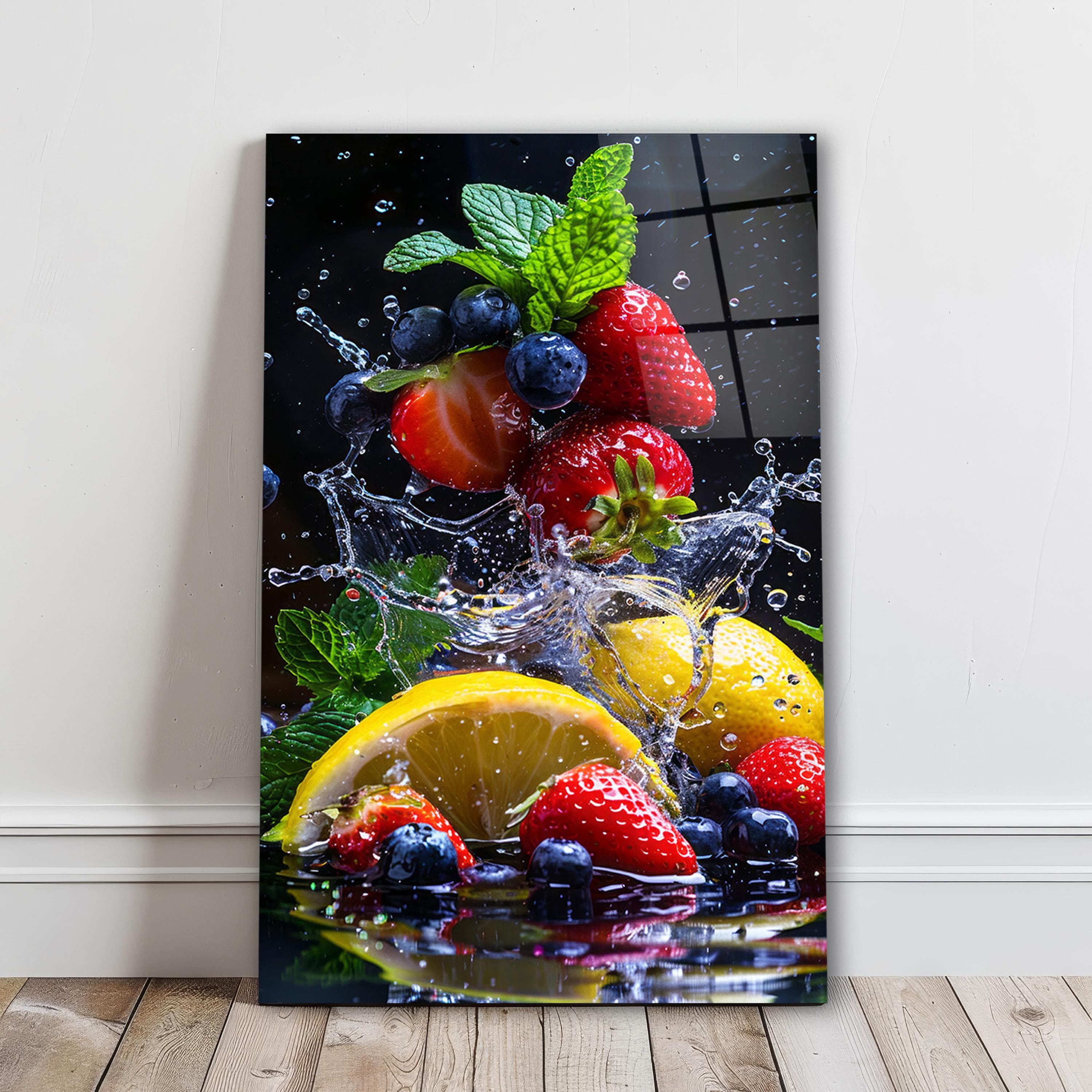 Fruits Splash Glass Wall Art, Tempered Glass Fruit Decor, Kitchen Wall Art, New Home Gifts, Valentine's Gifts, Wall Hangings, Glass Print