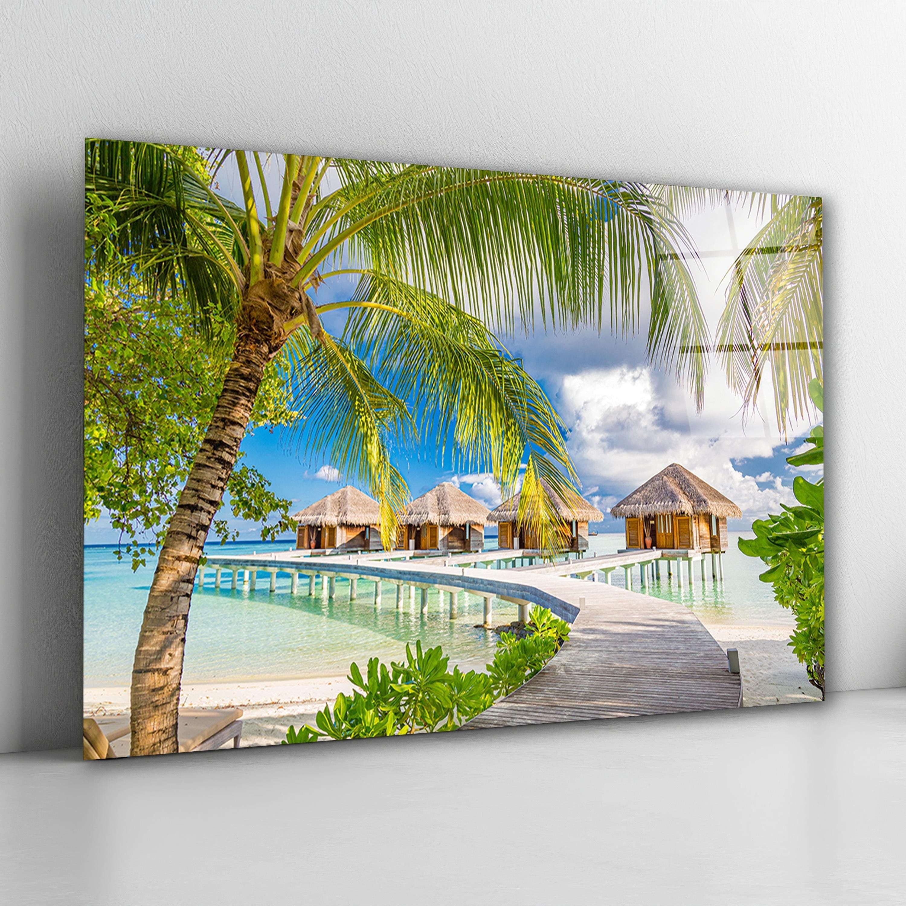 Ocean Palm Trees Glass Wall Art, Coastal Ocean Tempered Glass Wall Decor, New Home Gifts, Bedroom Wall Art, Valentine's Gifts, Wall Hangings