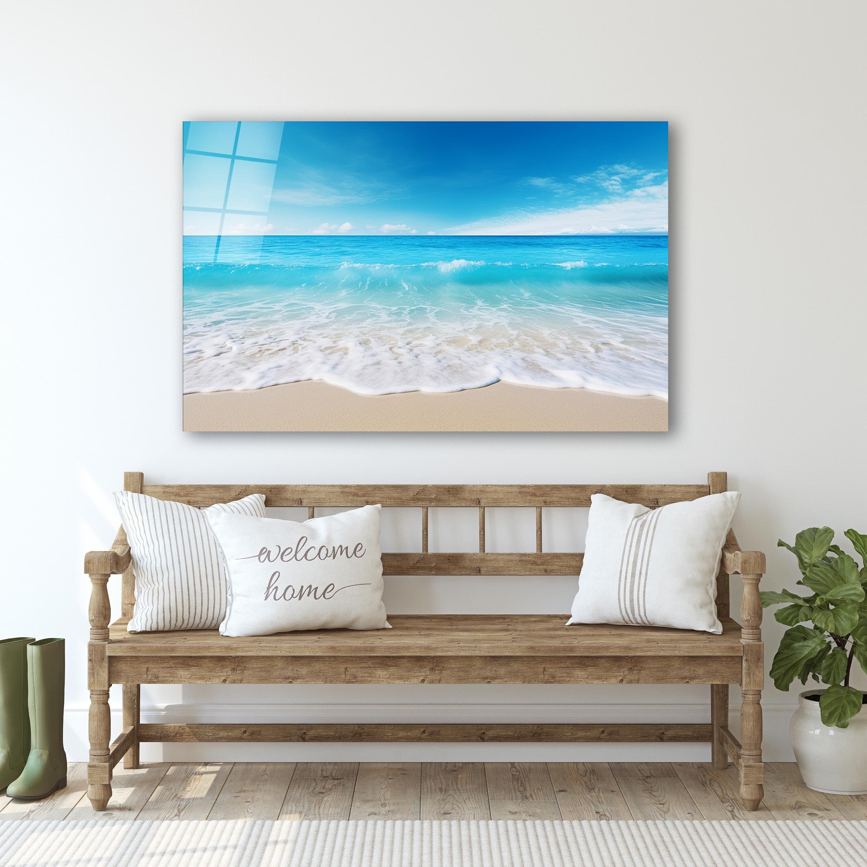 Ocean Glass Wall Art, Coastal Beach Tempered Glass Decor, Entryway Wall Art, Bedroom Decor, New Home Gifts, Anniversary Gifts, Glass Print