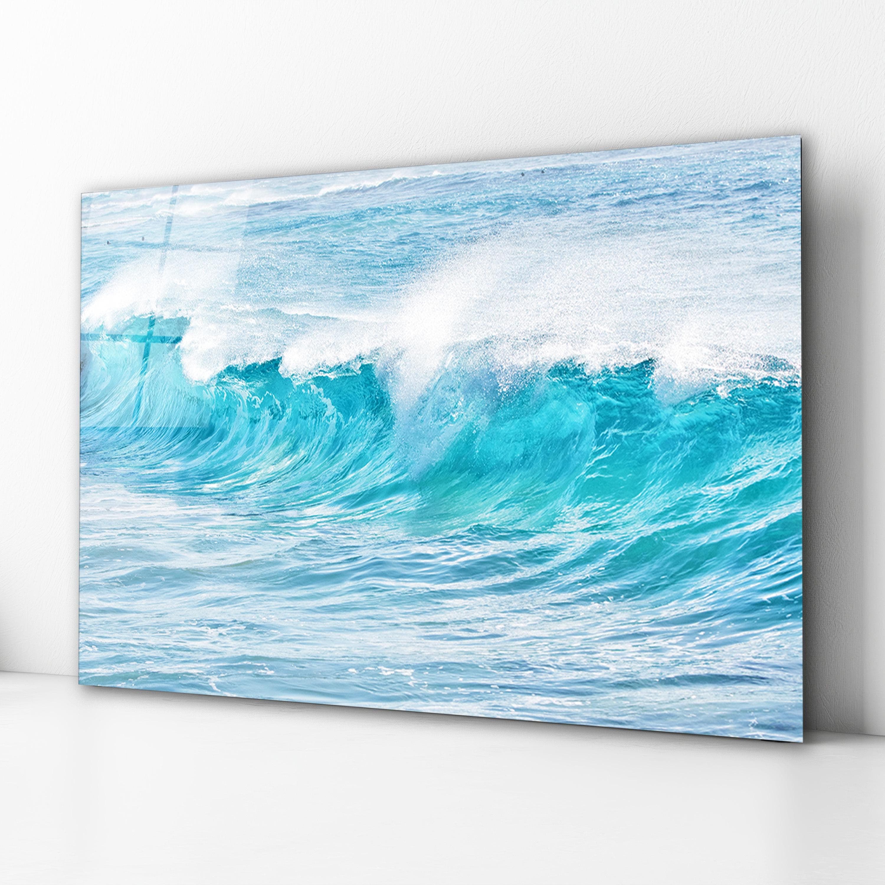 Ocean Waves Glass Wall Art, Coastal Tempered Glass Decor, Living Room Art, New Home Gifts, Valentine's Gifts, Wall Hanging, Home Decoration