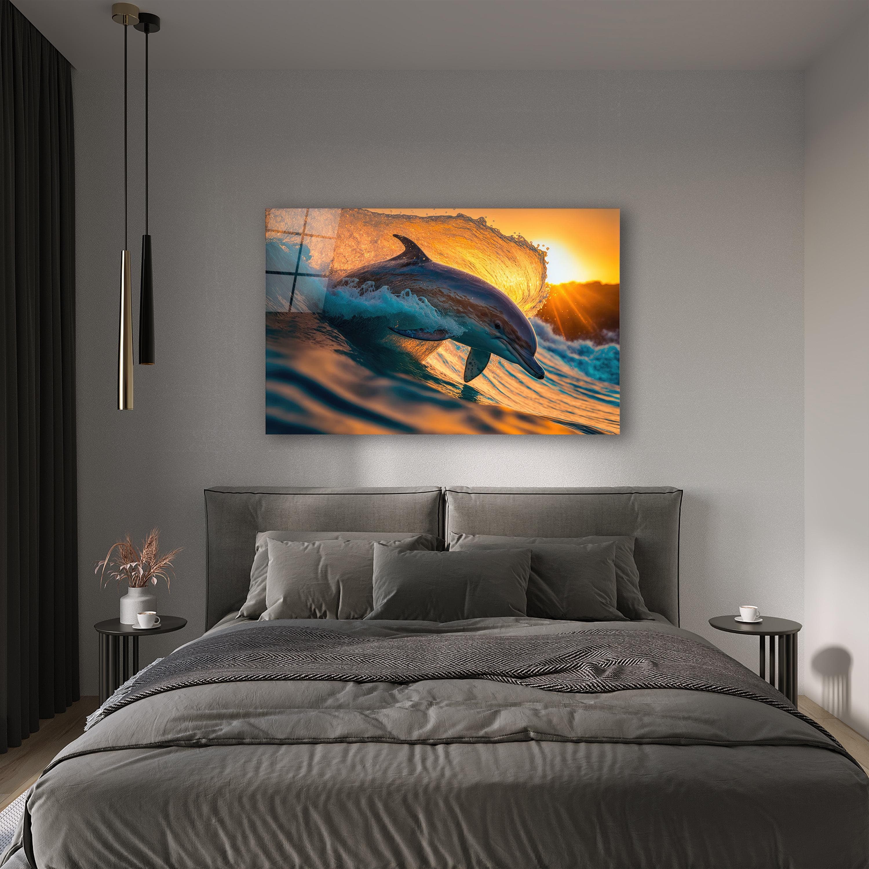 Beautiful Dolphin Glass Wall Art, Ocean Animal Tempered Glass Wall Decor, Office Wall Art, Unique Gifts, Anniversary Gifts, Wall Hangings - image 5