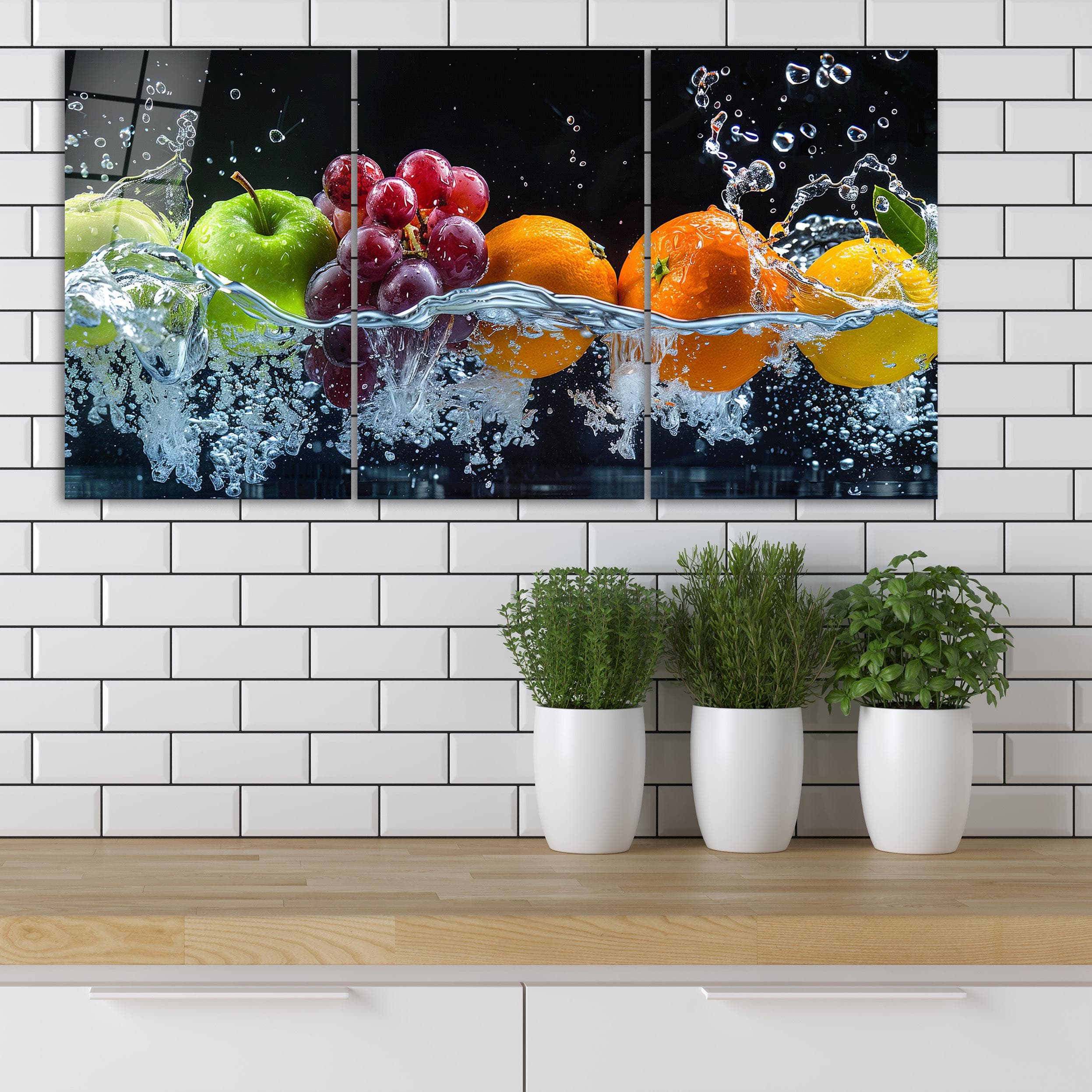 Triple Fruits Glass Wall Art, Fruits Backsplash Tempered Glass Decor, Kitchen Wall Art, Dining Room Decor, Housewarming Gifts, Wall Hangings