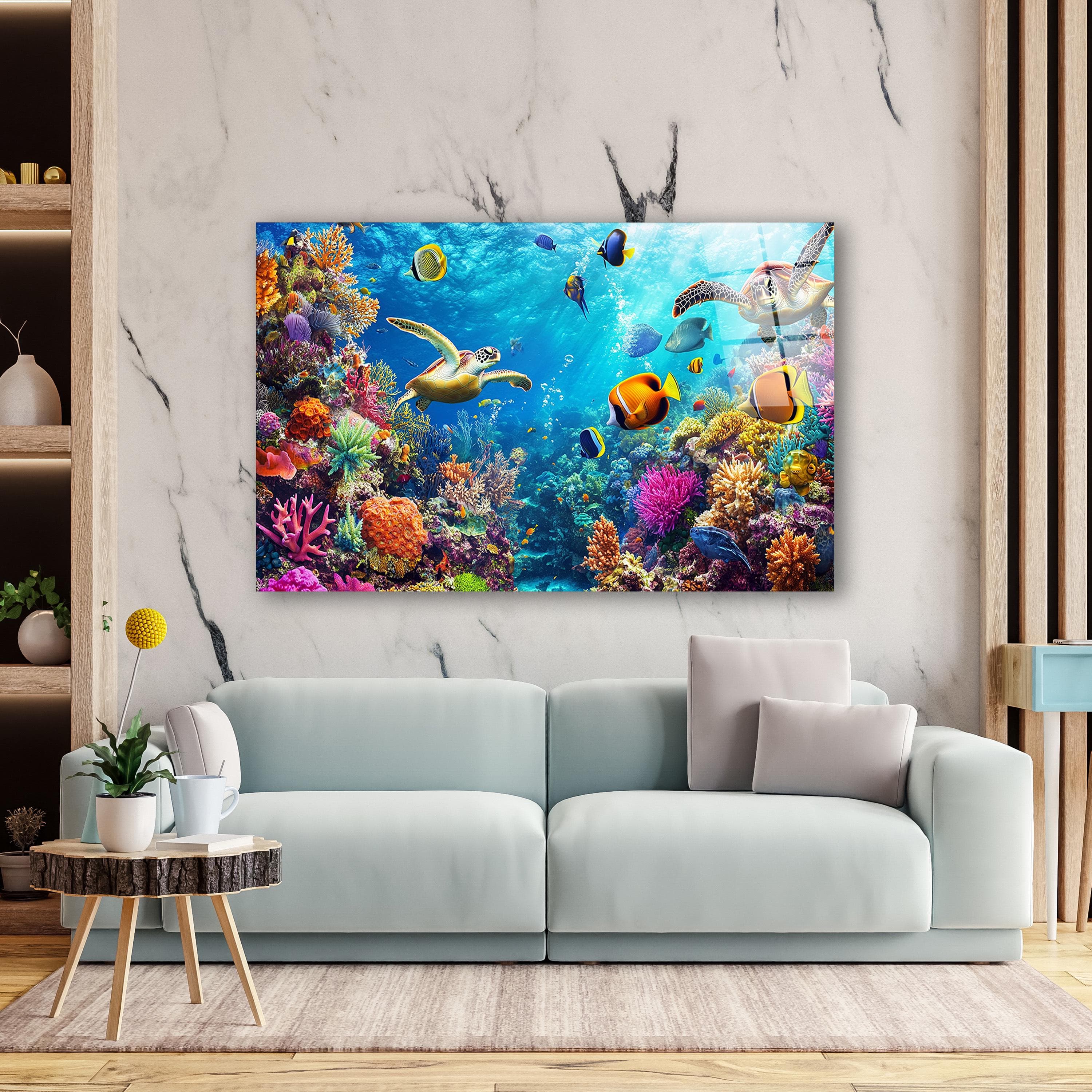 Colorful Fish & Sea Turtles Glass Wall Art, Aquarium Tempered Glass Wall Decor, Coral Reef Art, Ocean Wall Art, Christmas Gifts, Glass Print