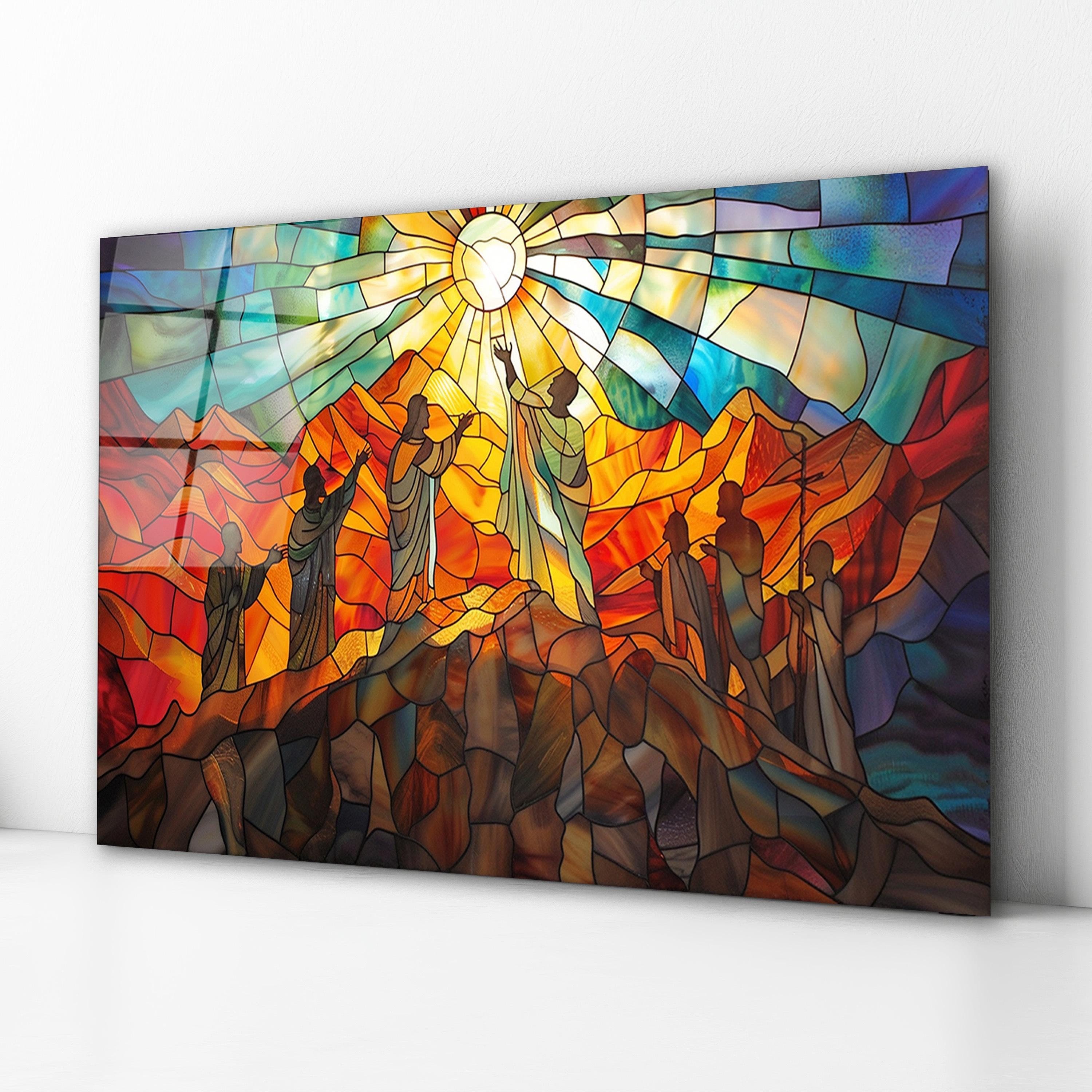 Transfiguration of Jesus with Moses Tempered Glass Wall Art, Stained Glass Effect, Christian Wall Art, Living Room Art, Mother's Day Gift