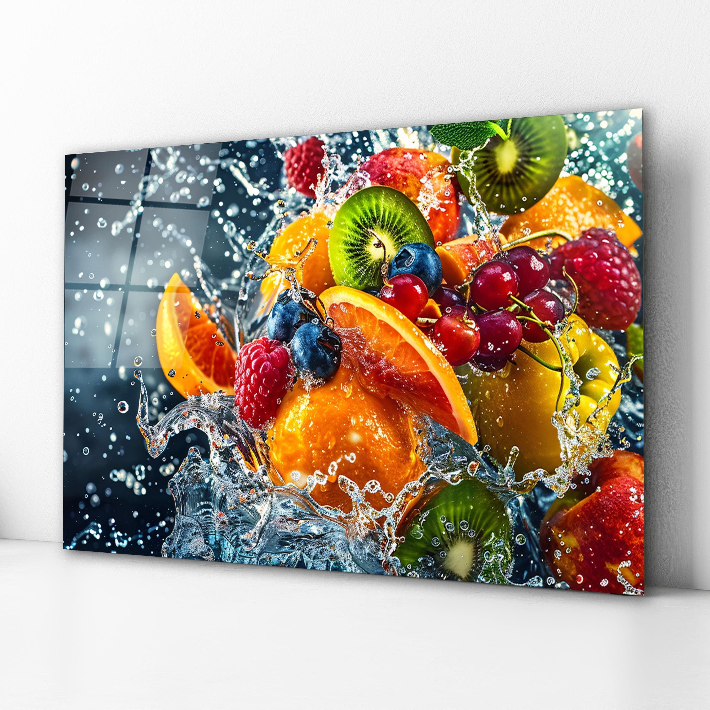 Fruits Splash Glass Wall Art, Tempered Glass Backsplash Panel, Kitchen Wall Art, Dining Room Decor, Mother's Day Gifts, Extra Large Wall Art