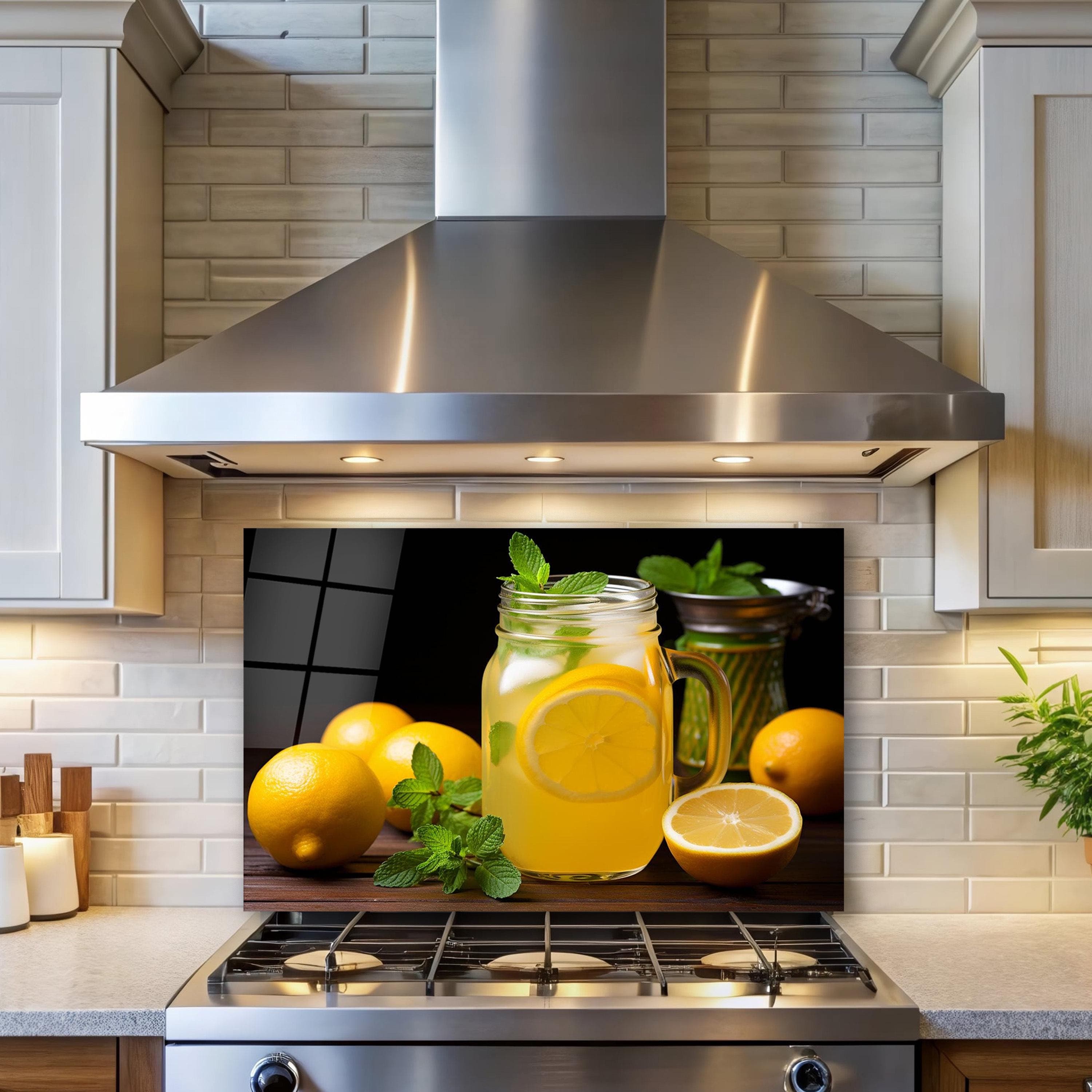 Fresh Lemonade Glass Wall Art, Lemons Tempered Glass Backsplash, Splashback Panel, Kitchen Wall Decor, Housewarming Gifts, Wall Hangings