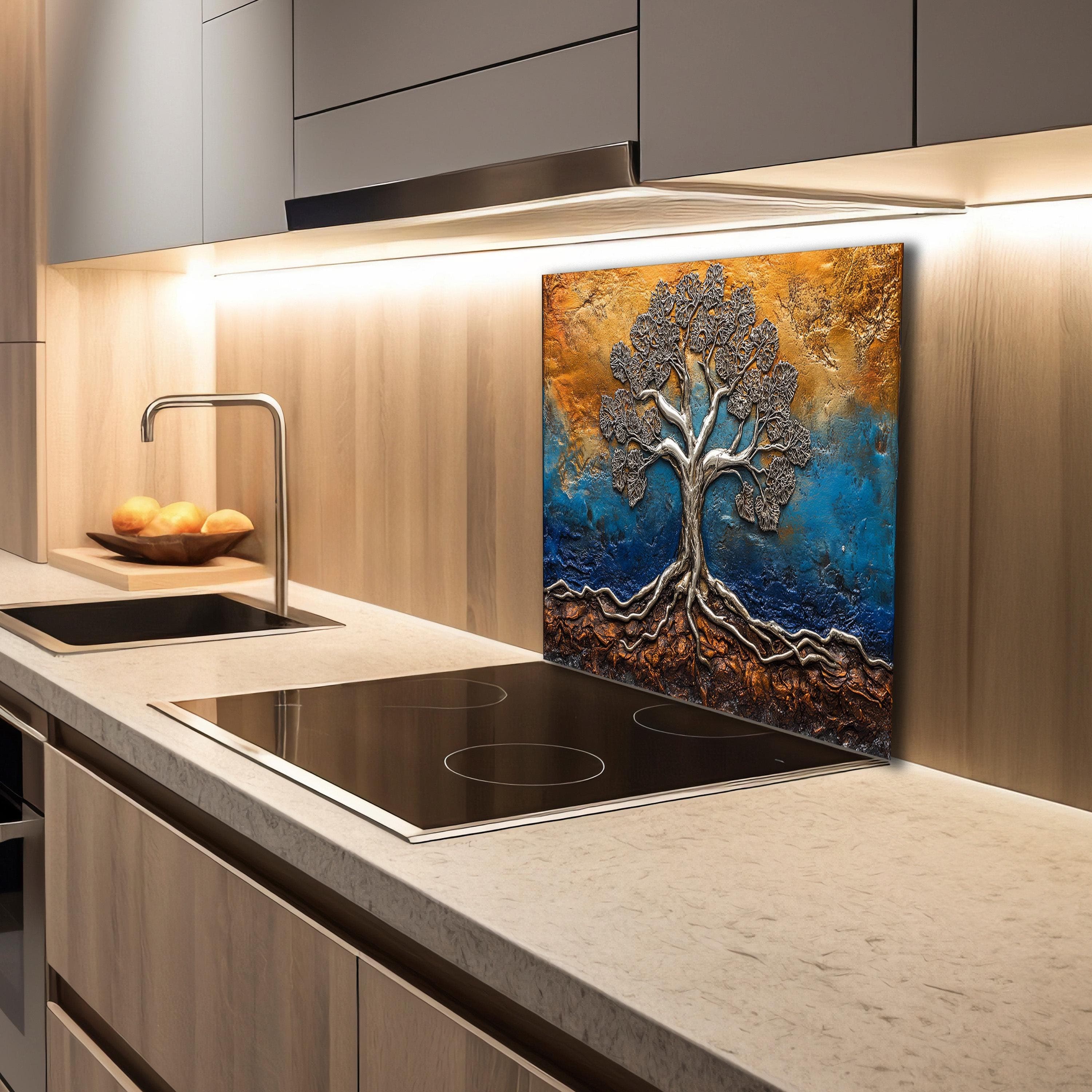 Metal Relief Inspired Glass Backsplash, Tempered Glass Tree of Life Backsplash, Kitchen Splashback Panel, Kitchen Wall Art, New Home Gifts