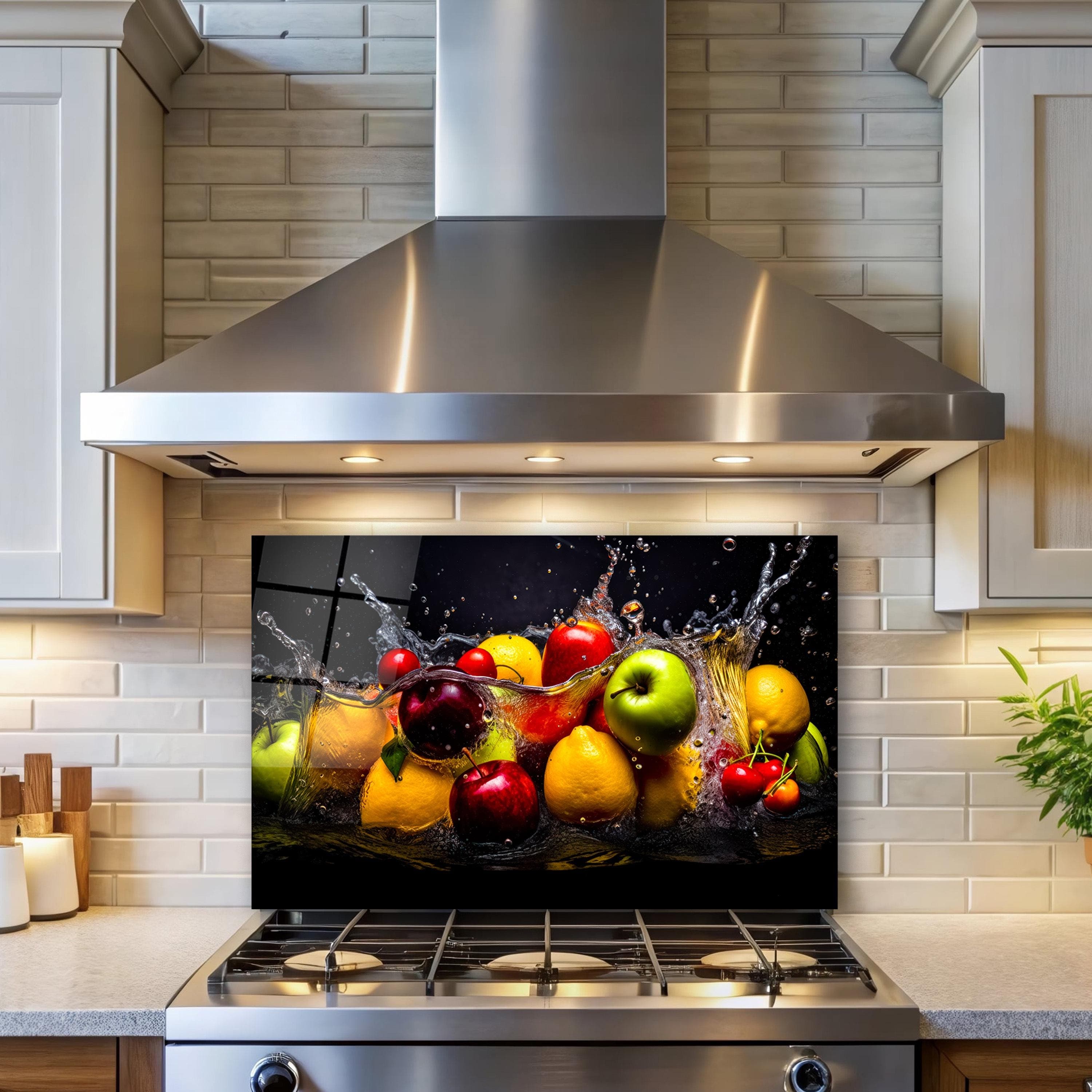 Tempered Glass Fruits Backsplash, Behind Stove Backsplash, Fruit Splashback Panel, Kitchen Wall Art, Housewarming Gifts, Anniversary Gifts