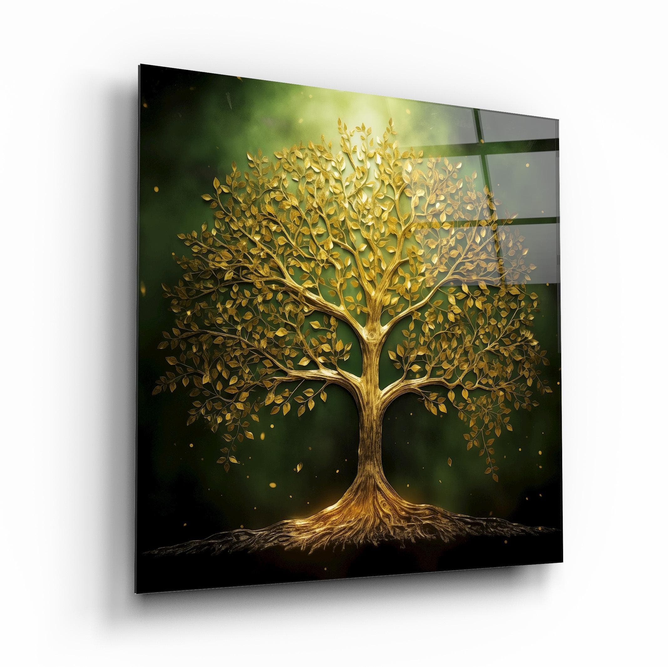 Tree of Life Glass Wall Art, Golden Tree Tempered Glass Decor, Living Room Art, New Home Gifts, Valentine's Gift, Wall Hanging, Glass Print