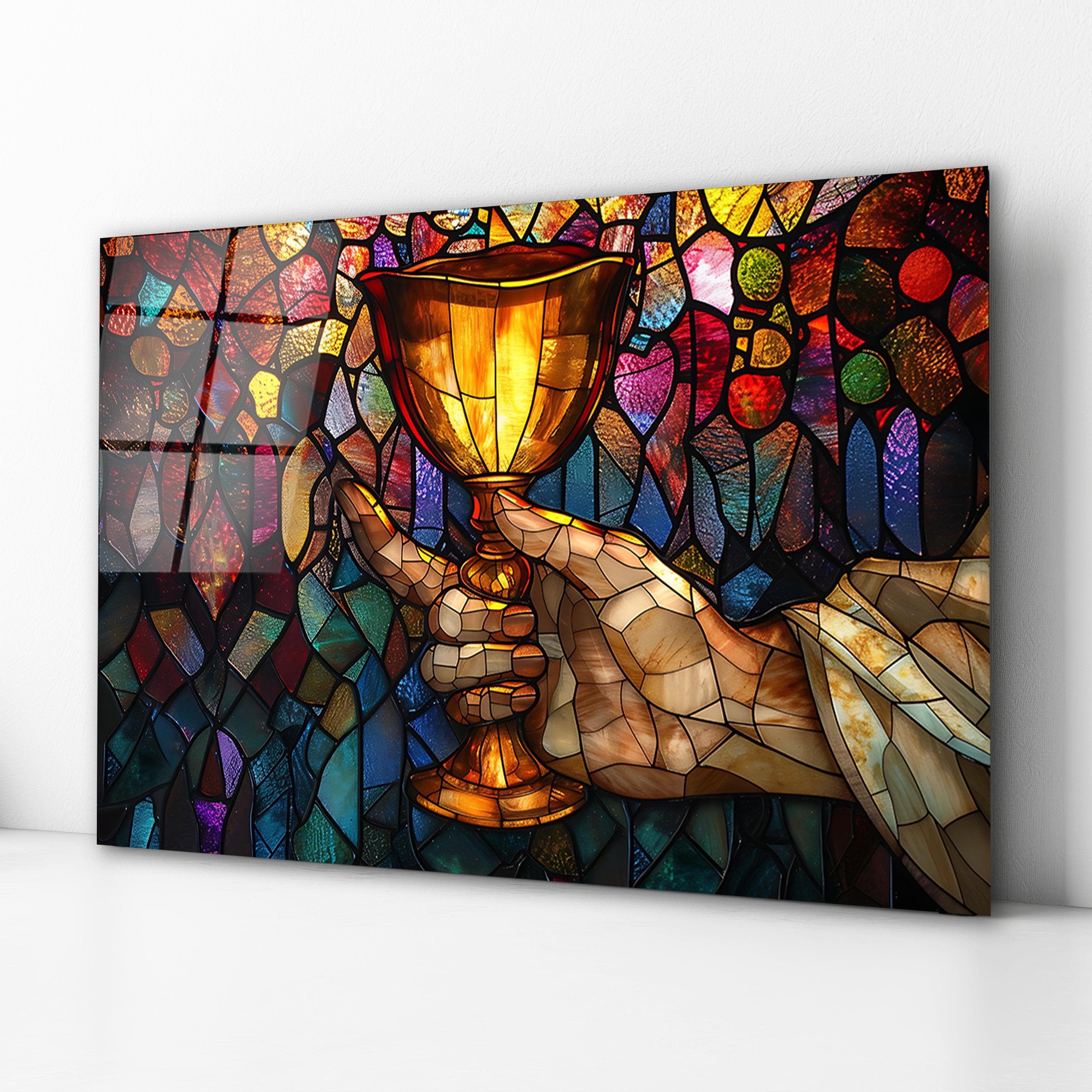 Stained Glass Goblet Backsplash, Holy Communion Tempered Glass Wall Art, Kitchen Splashback, Dining Room Decor, Christian Kitchen Decor