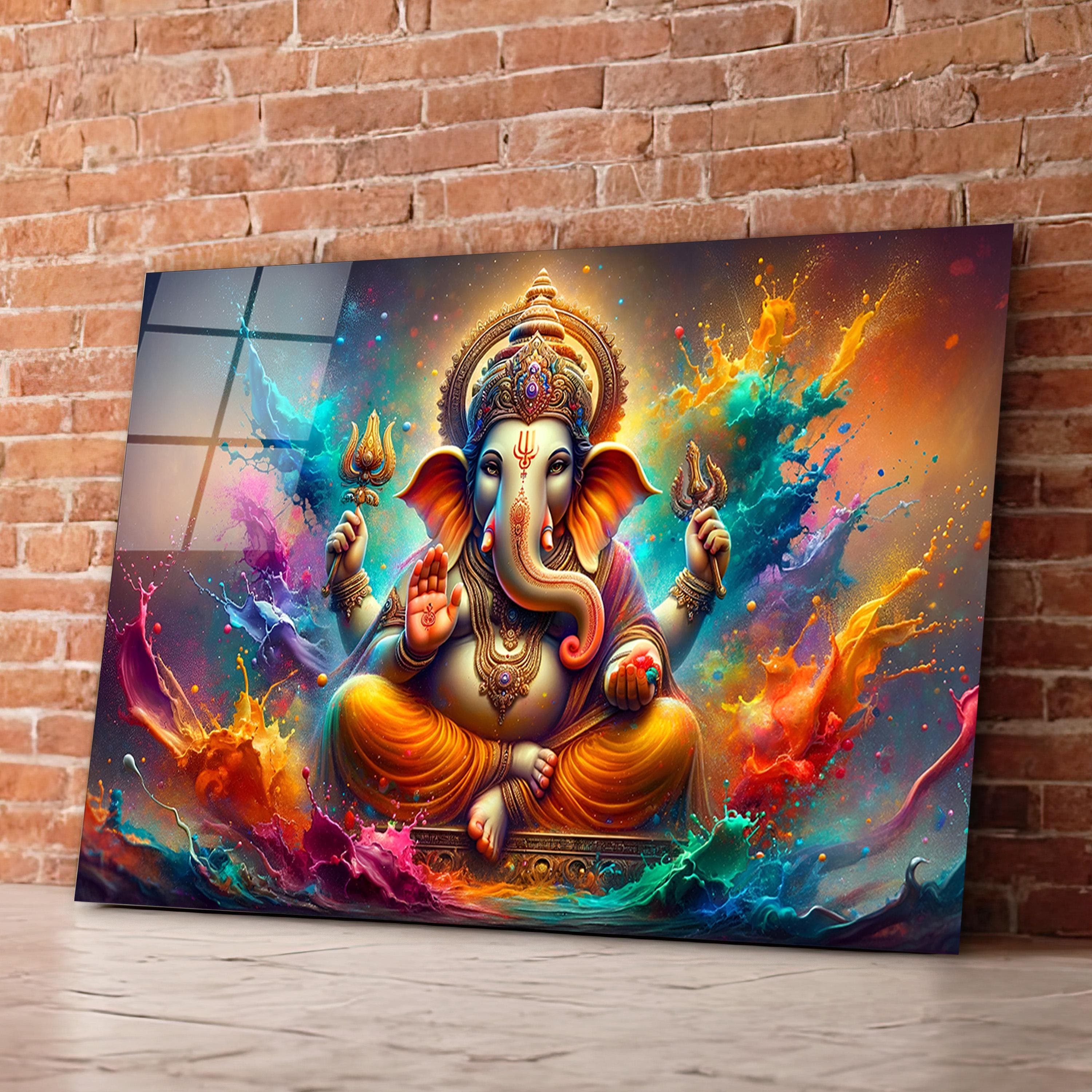 Lord Ganesha Glass Wall Art, Ganesh Tempered Glass Wall Decor, Hindu Art, Meditation Room Art, Wall Hanging, Christmas Gifts, Home Decor