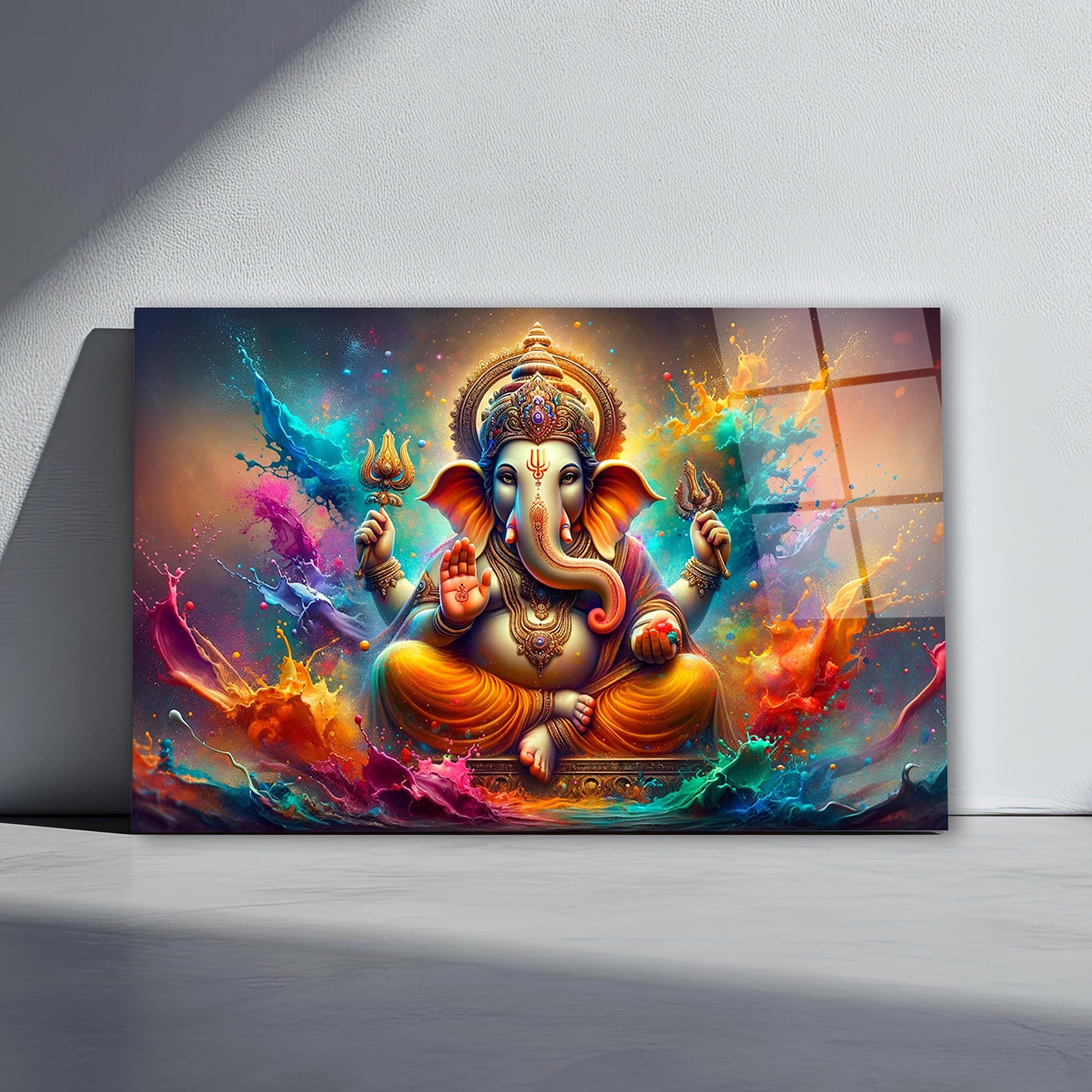 Lord Ganesha Glass Wall Art, Ganesh Tempered Glass Wall Decor, Hindu Wall Art, Gifts For Her, Wall Hanging, Glass Printing, Home Decor
