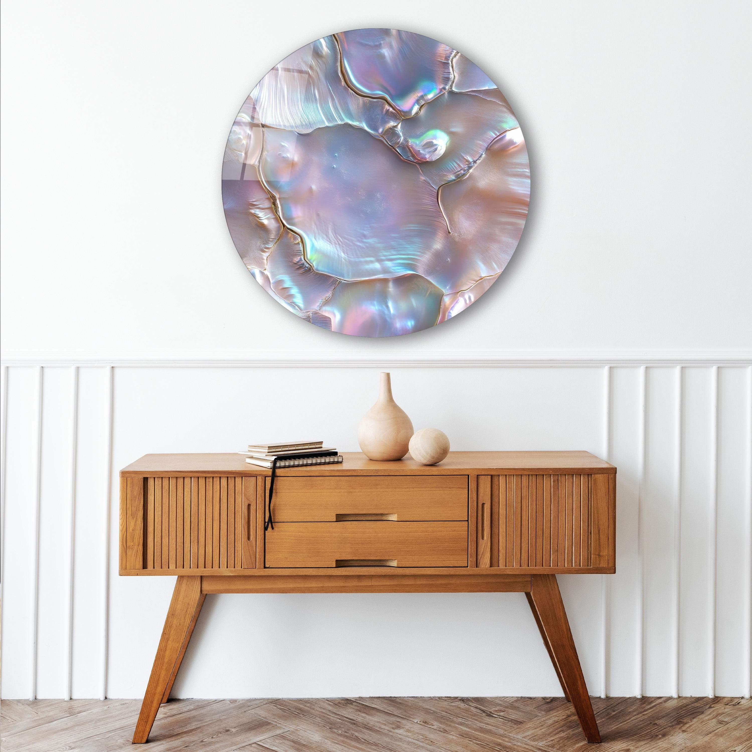 Round Pearly Glass Wall Art, Iridescent Tempered Glass Decor, Bedroom Wall Art, Living Room Decor, Gifts for Her, Unique Gifts, Wall Hanging