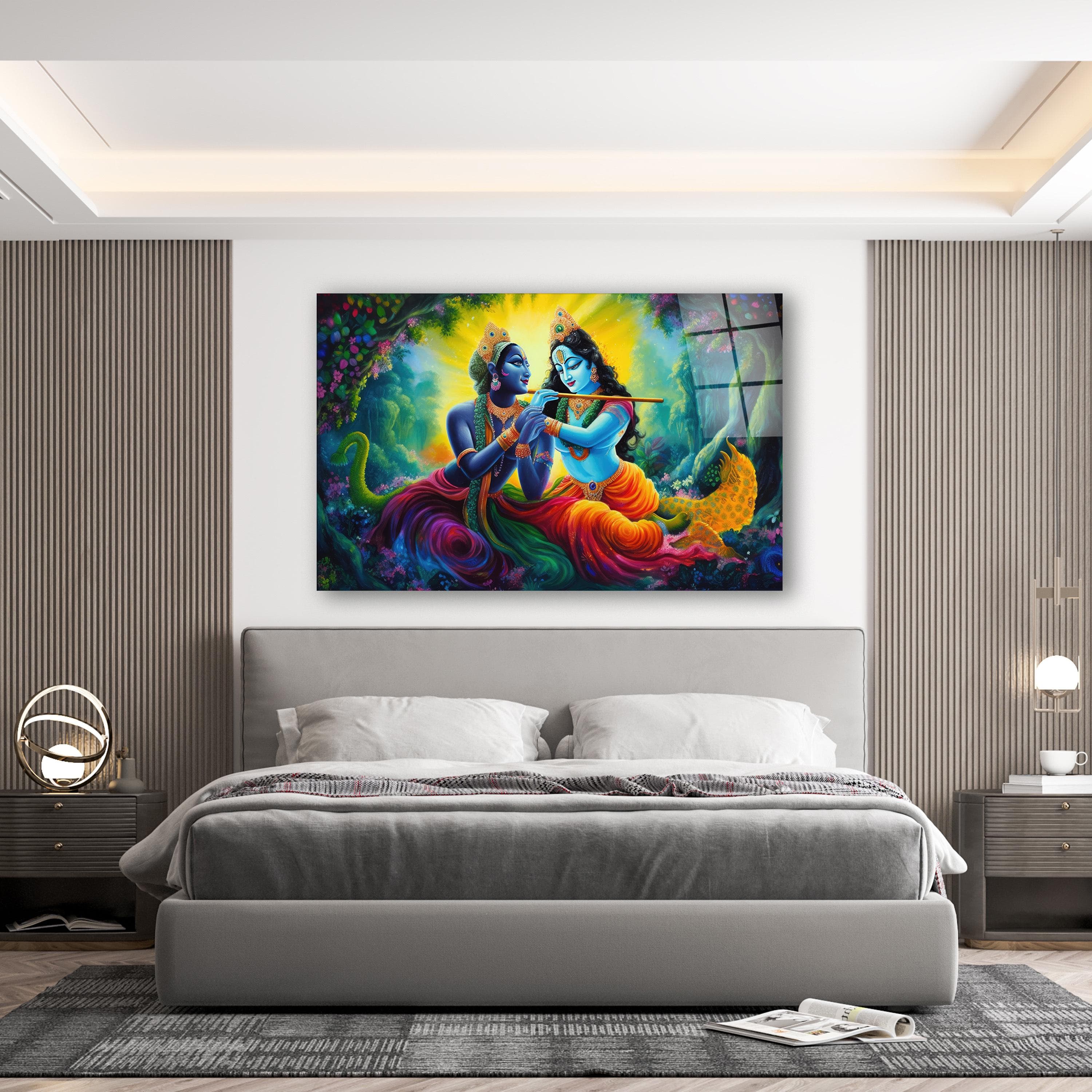 Radha Krishna Glass Wall Art, Hindu Deities Tempered Glass Decor, New Home Gifts, Engagement Gifts, Wedding Gifts, Wall Hanging, Hindu Gifts