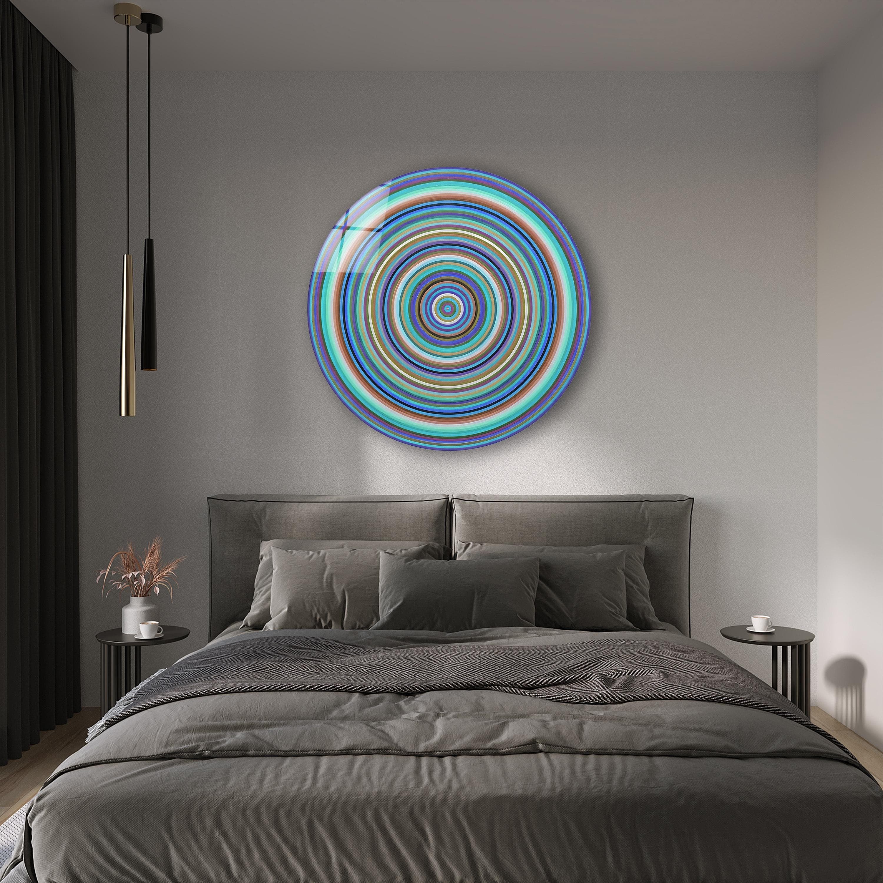 Round Abstract Glass Wall Art, Modern Geometric Wall Hanging, Colorful Circular Tempered Glass Wall Decor, Living Room Art, Wall Hangings