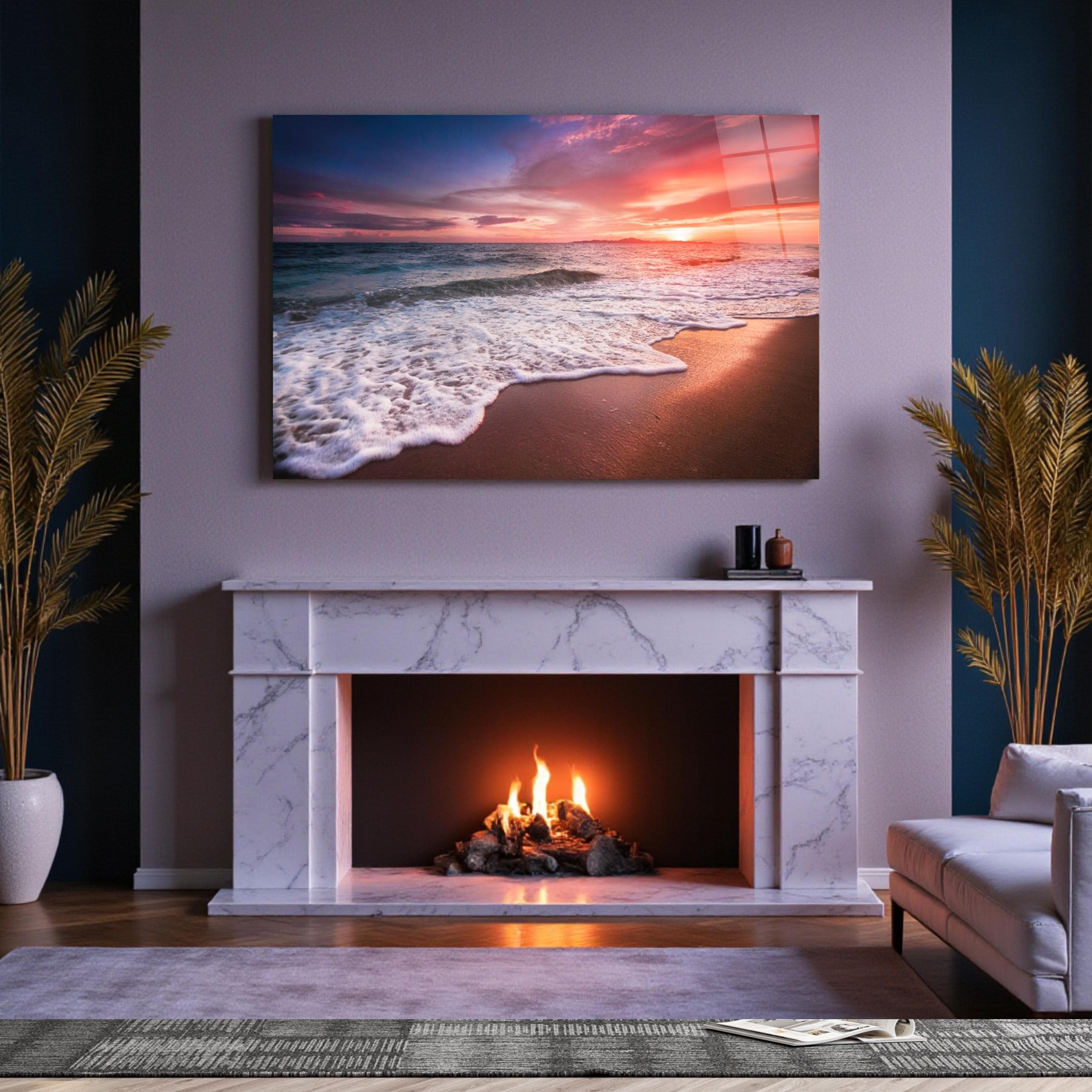 Coastal Sunset Glass Wall Art, Ocean & Waves Tempered Glass Decor, Beach Wall Art, Living Room Wall Art, Valentine's Gifts, Wall Hangings