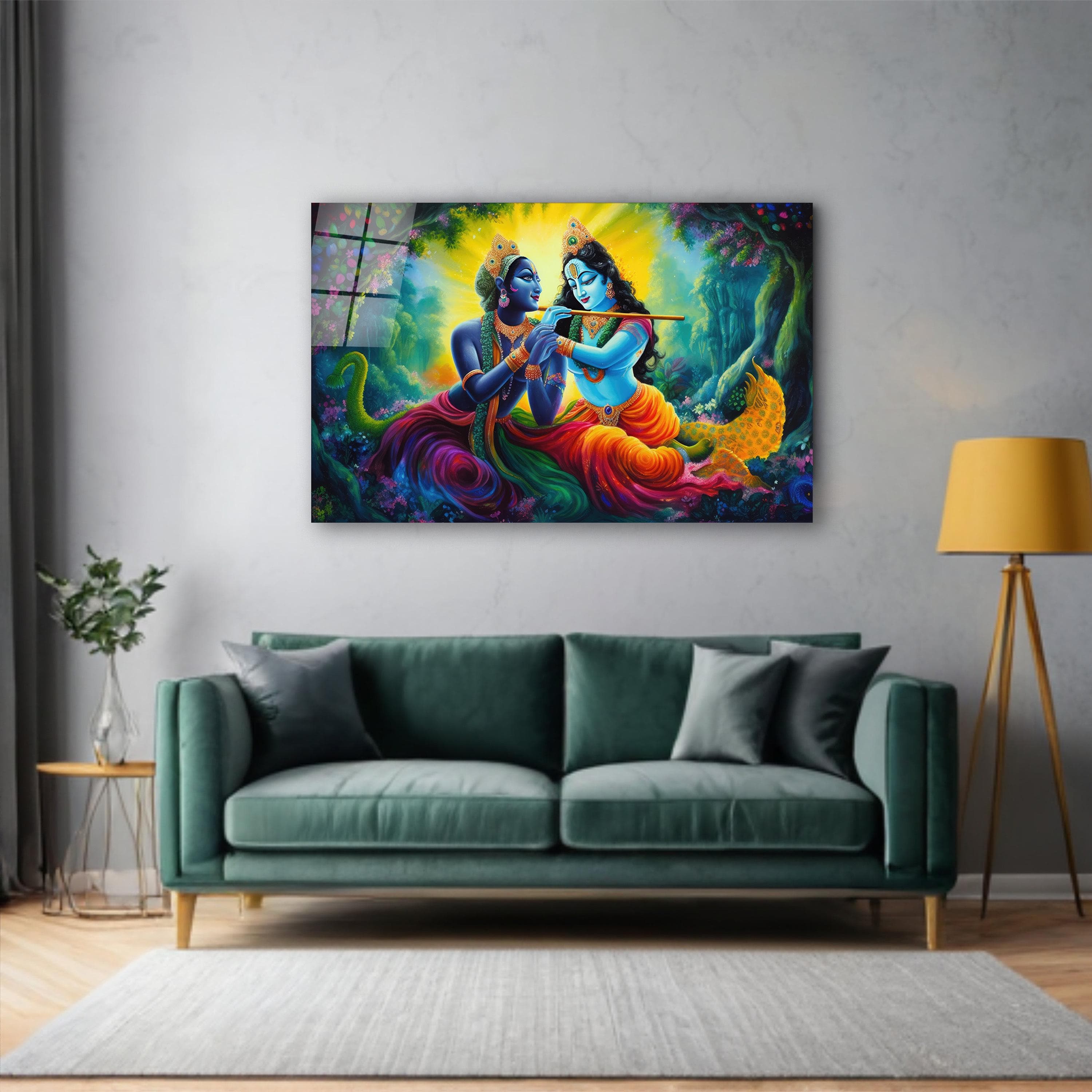 Radha Krishna Glass Wall Art, Hindu Deities Tempered Glass Decor, New Home Gifts, Engagement Gifts, Wedding Gifts, Wall Hanging, Hindu Gifts