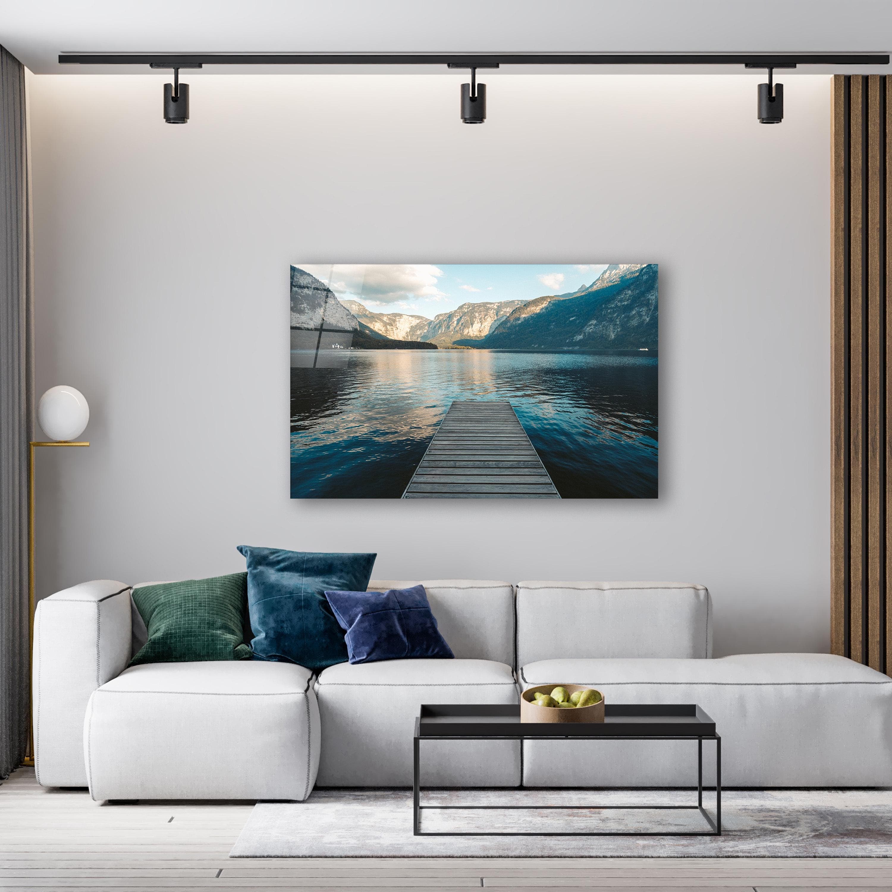 Landscape Photography Glass Wall Art, Lake & Mountains Tempered Glass Decor, Nature Wall Art, New Home Gifts, Anniversary Gifts, Home Decor